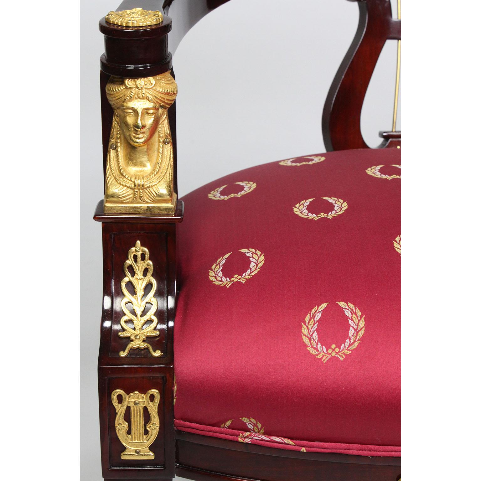 A Pair of French Empire Revival Style Mahogany & Gilt-Bronze Mounted Game Chairs For Sale 2