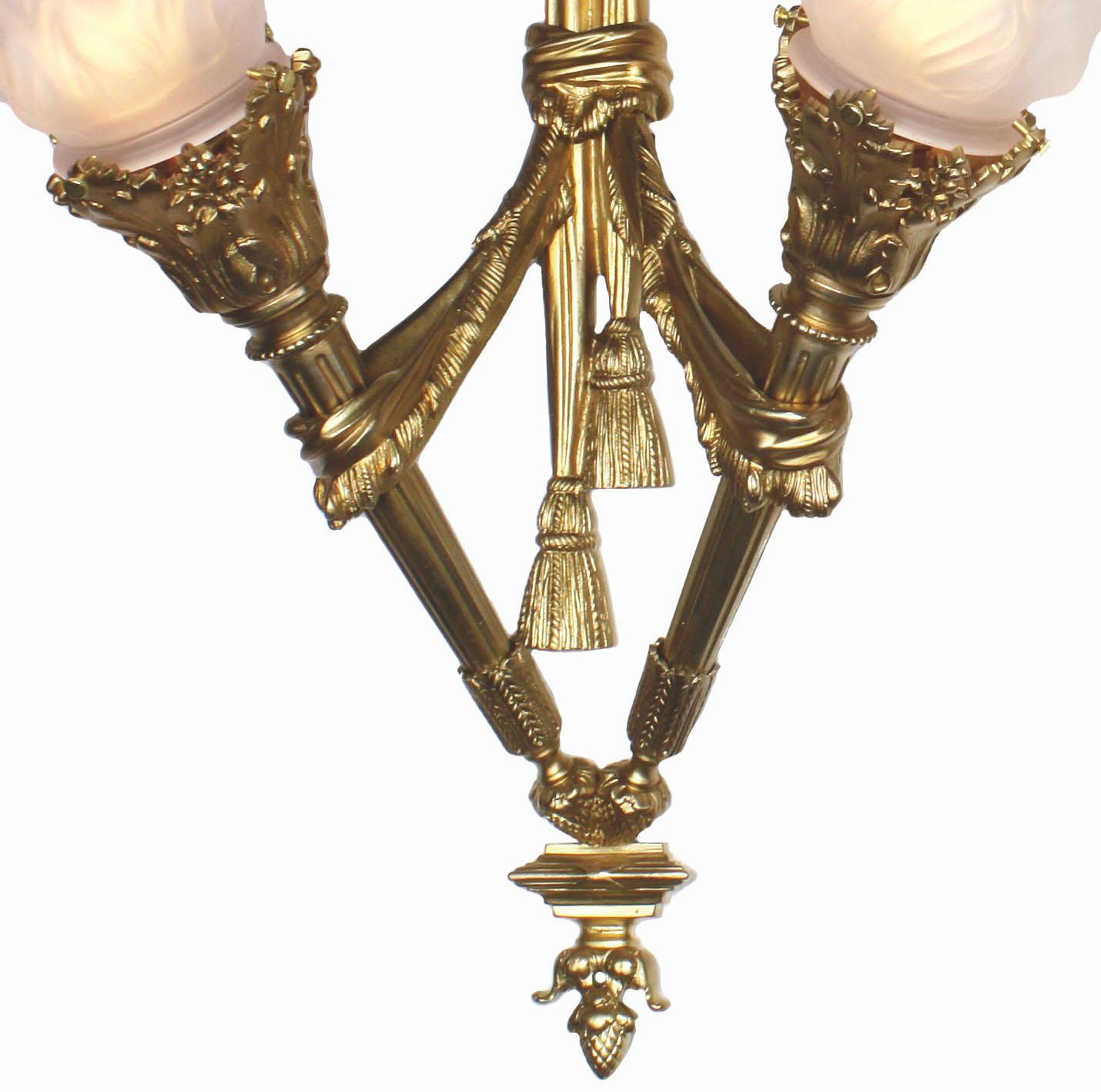 Pair of French Empire Style Gilt-Bronze Two-Light Wall Torchère Sconces In Good Condition For Sale In Los Angeles, CA