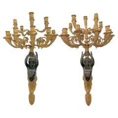 A Pair of French Empire Style Ormolu and Bronze Candelabra, Late 19th Century