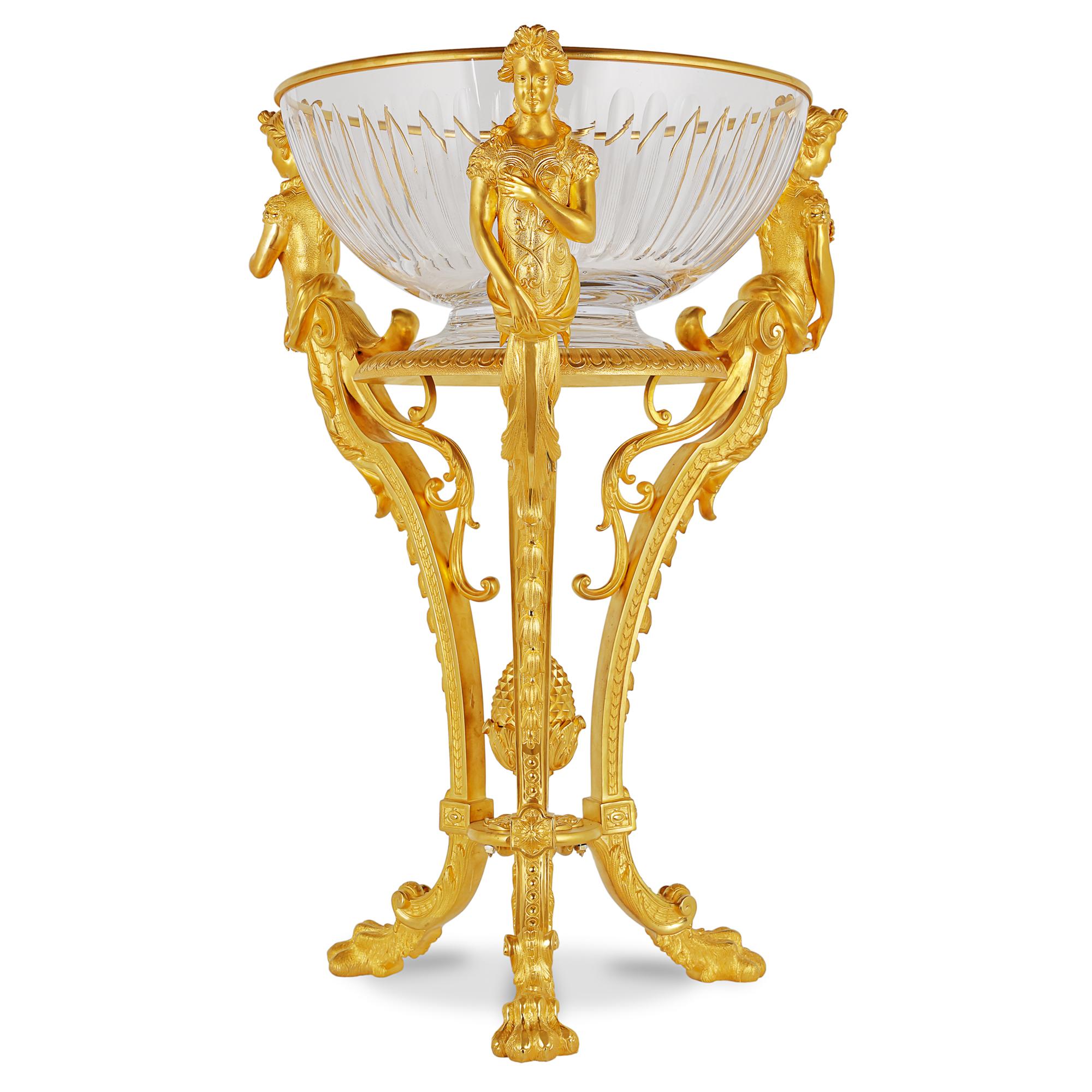 Pair of French Neoclassical Style Ormolu & Crystal Jardinieres In Good Condition For Sale In London, GB