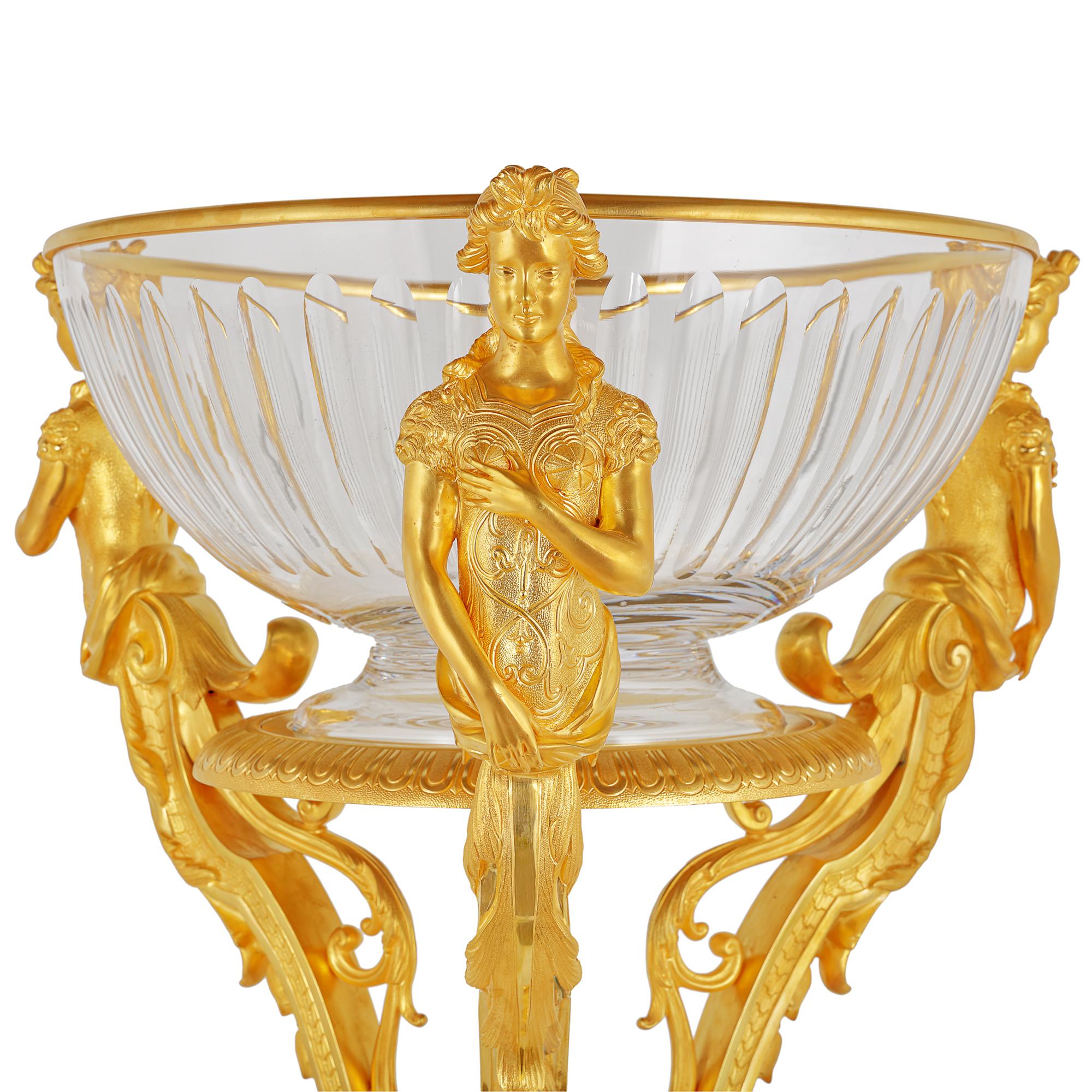 20th Century Pair of French Neoclassical Style Ormolu & Crystal Jardinieres For Sale