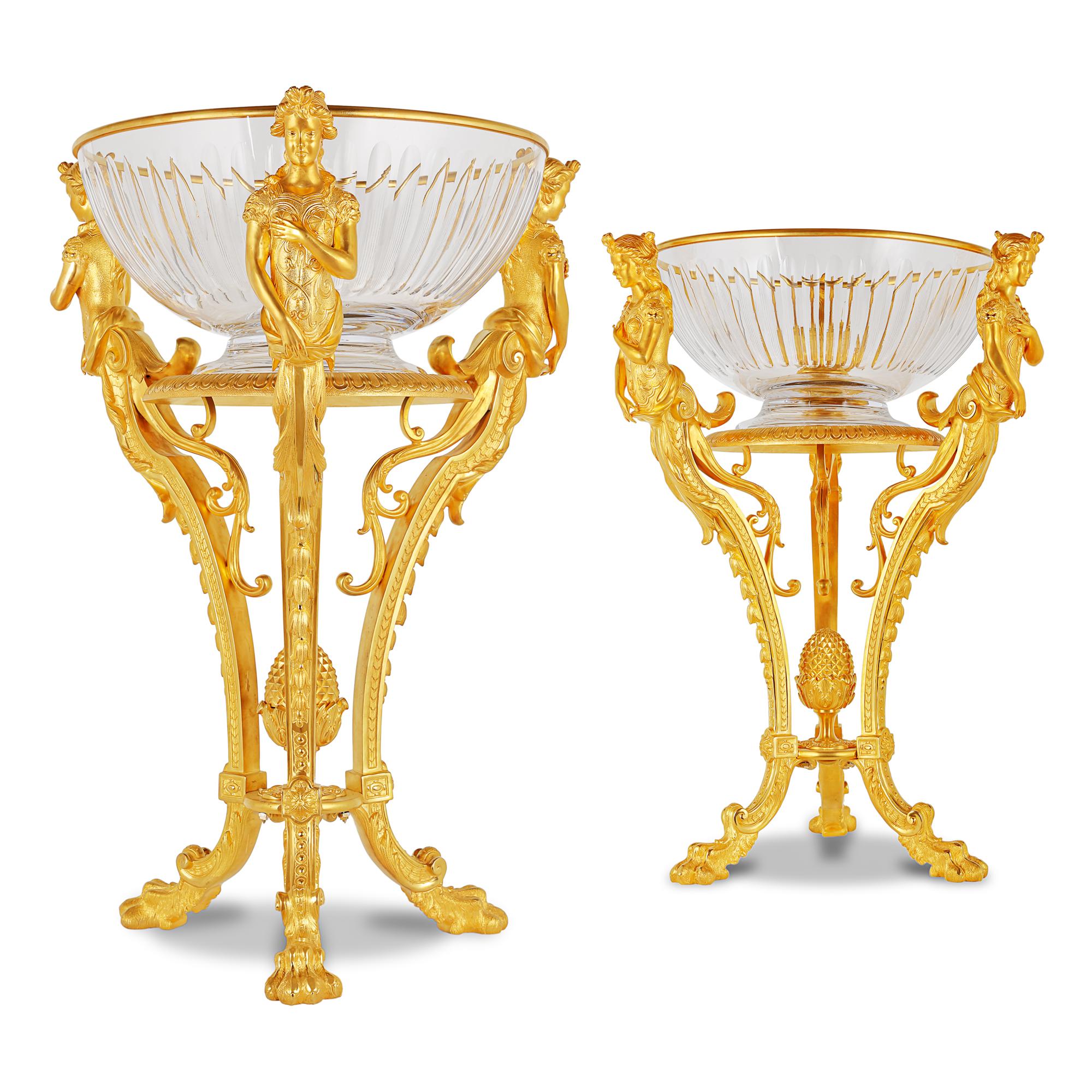 Pair of French Neoclassical Style Ormolu & Crystal Jardinieres For Sale 2