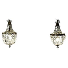 Antique A Pair of French Empire Style Tent and Basket Chandeliers   