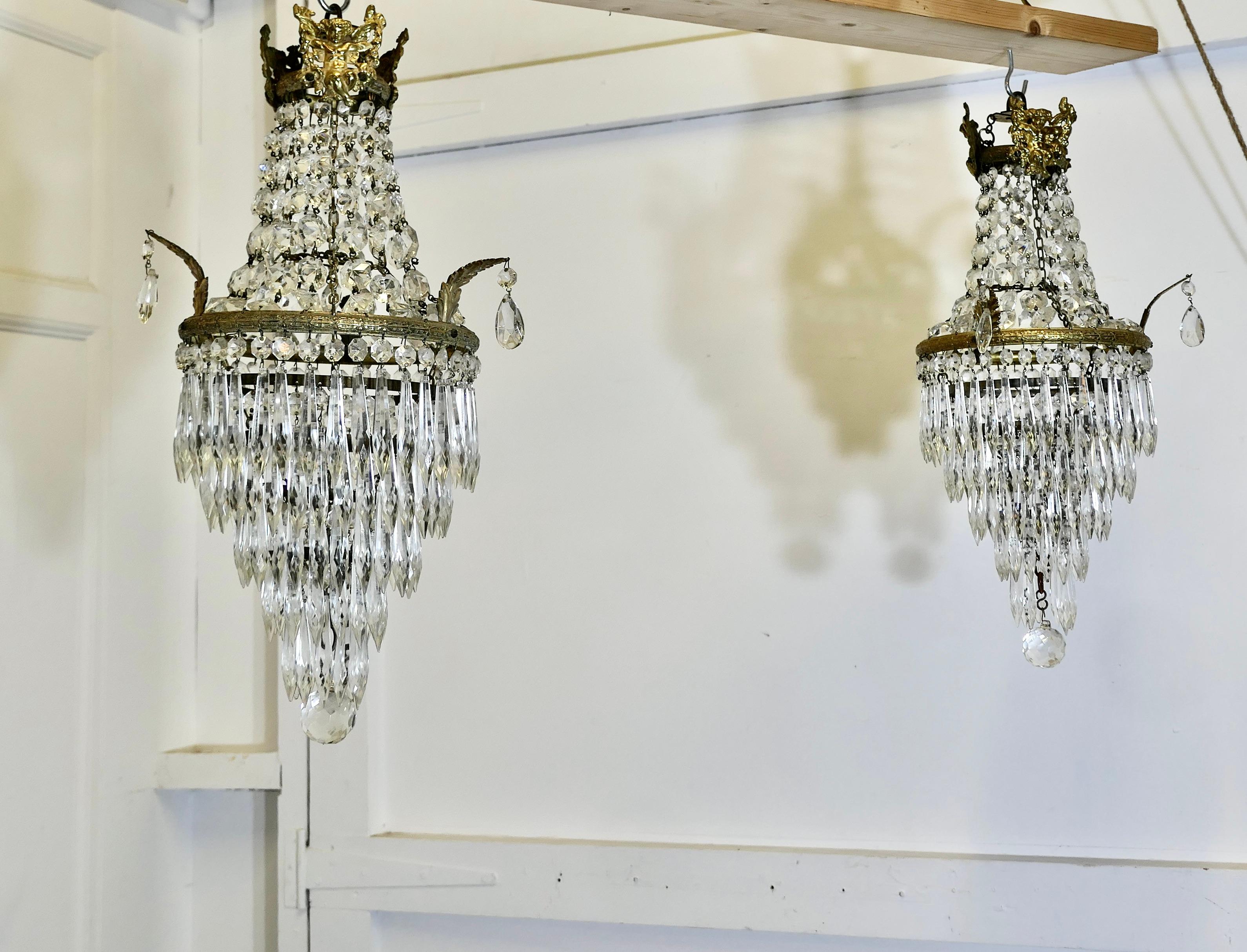 A Pair of French Empire Style Tent and Waterfall Chandeliers For Sale 3