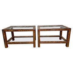 Pair of French End Tables in Faux Tortoise Shell Finish