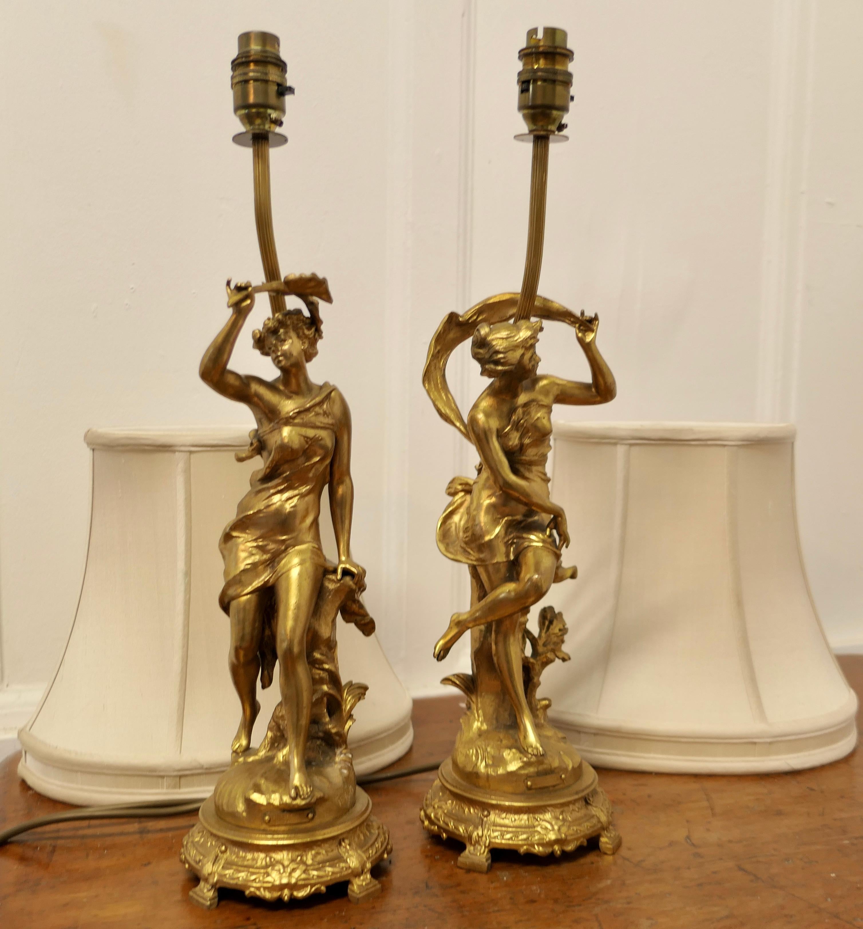 A Pair of French Figural Brass Lamps, after Ernest Justin Ferrand  A Pair of Fre 7