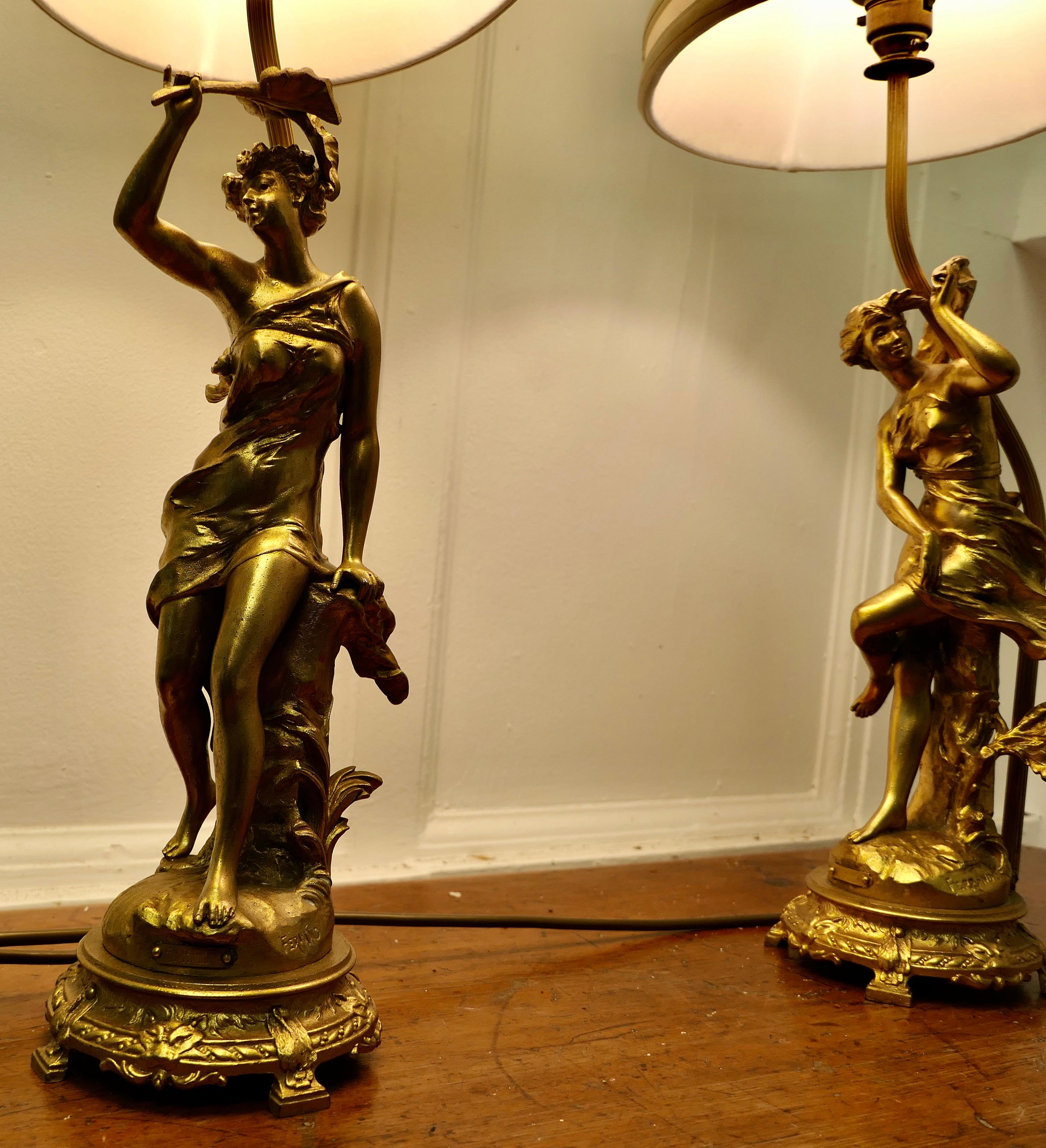A Pair of French Figural Brass Lamps, after Ernest Justin Ferrand  A Pair of Fre 2