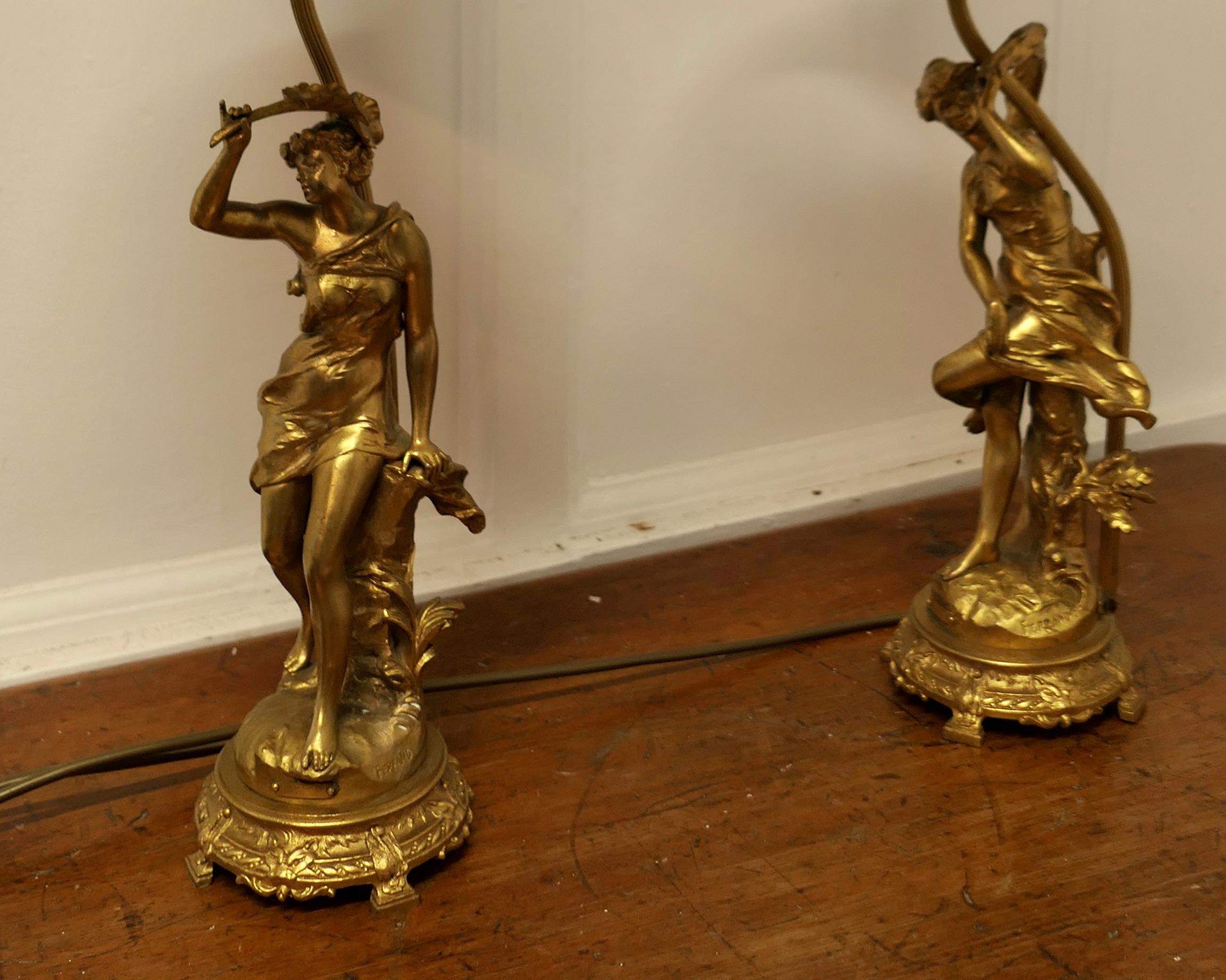 A Pair of French Figural Brass Lamps, after Ernest Justin Ferrand  A Pair of Fre 3