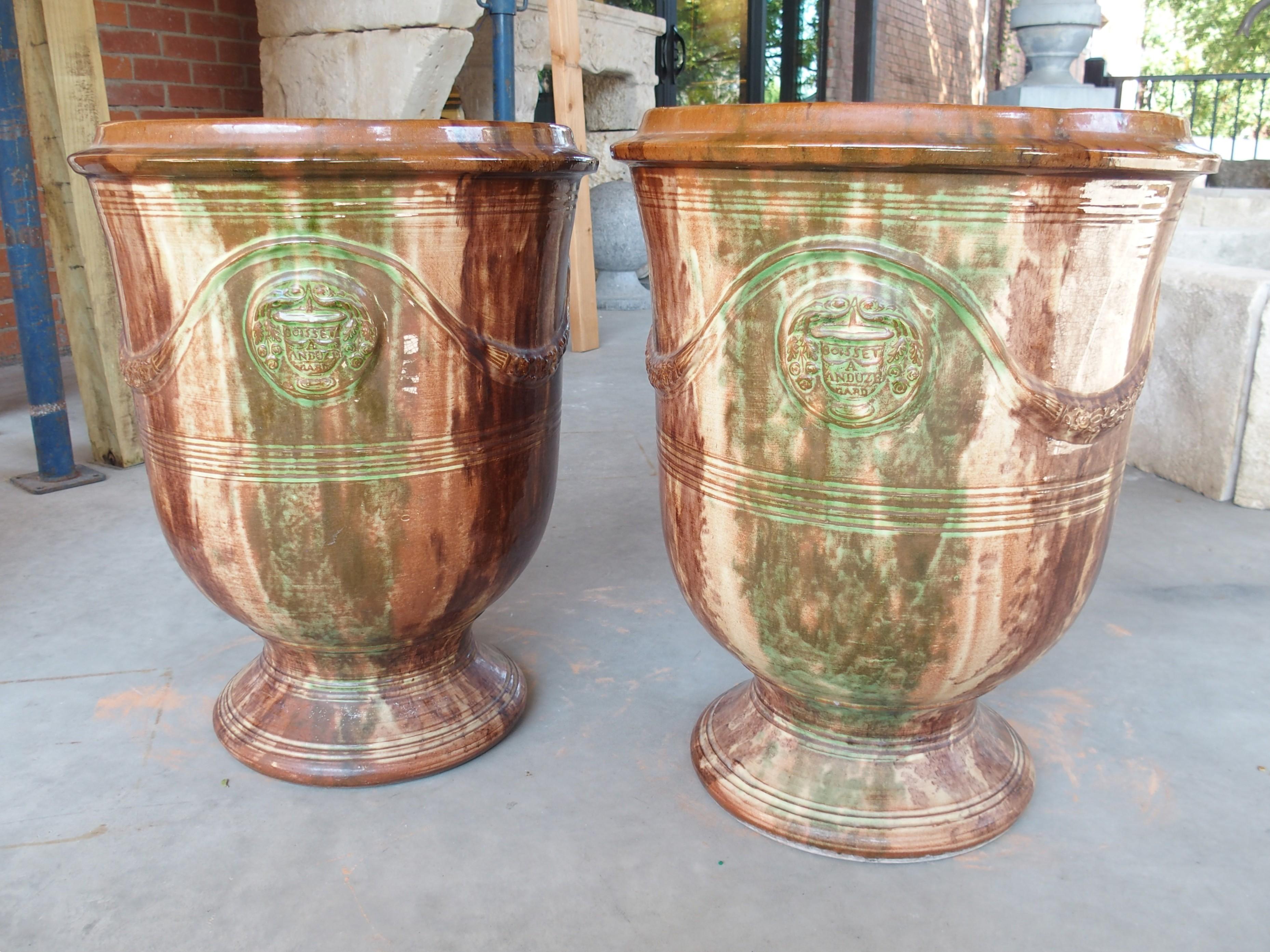 Hand-Painted A Pair of French Flamme Glazed Anduze Pots by Boisset For Sale