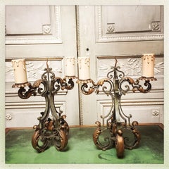 Pair of French Forged Iron Candelabra