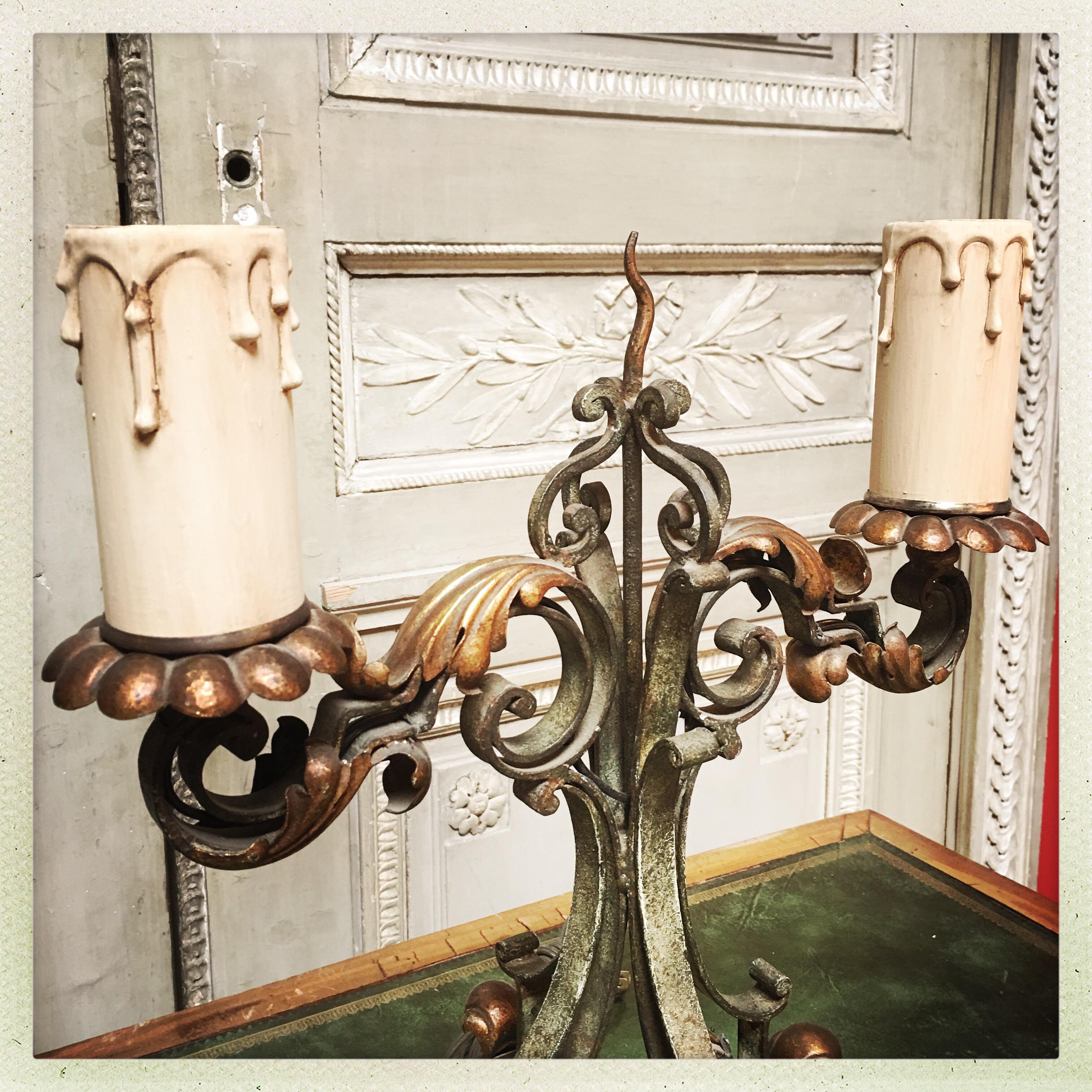 Pair of French Forged Iron Candelabra In Good Condition For Sale In Dallas, TX