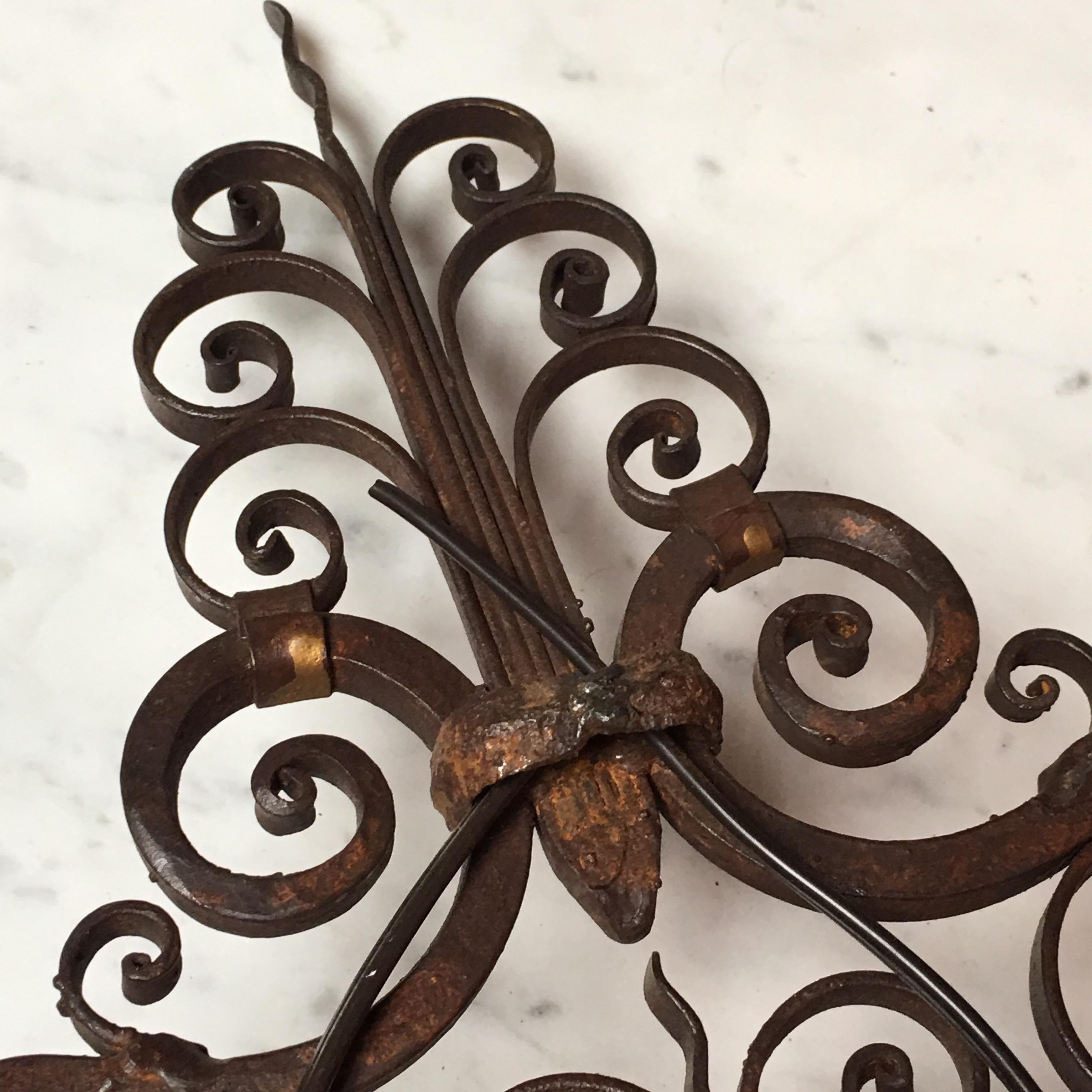 Pair of French Forged Iron Wall Sconces For Sale 5
