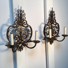 Pair of French Forged Iron Wall Sconces