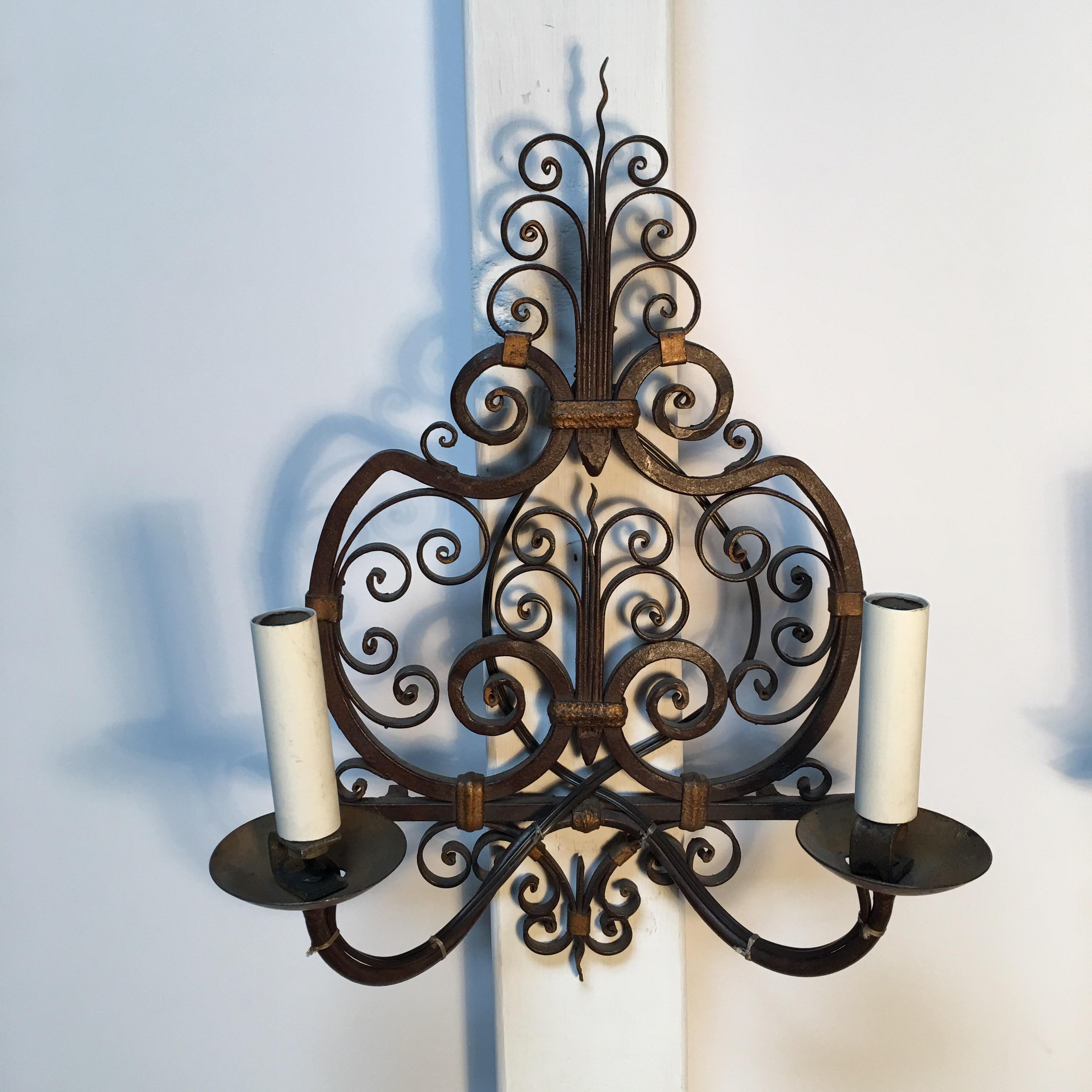 Modern Pair of French Forged Iron Wall Sconces For Sale