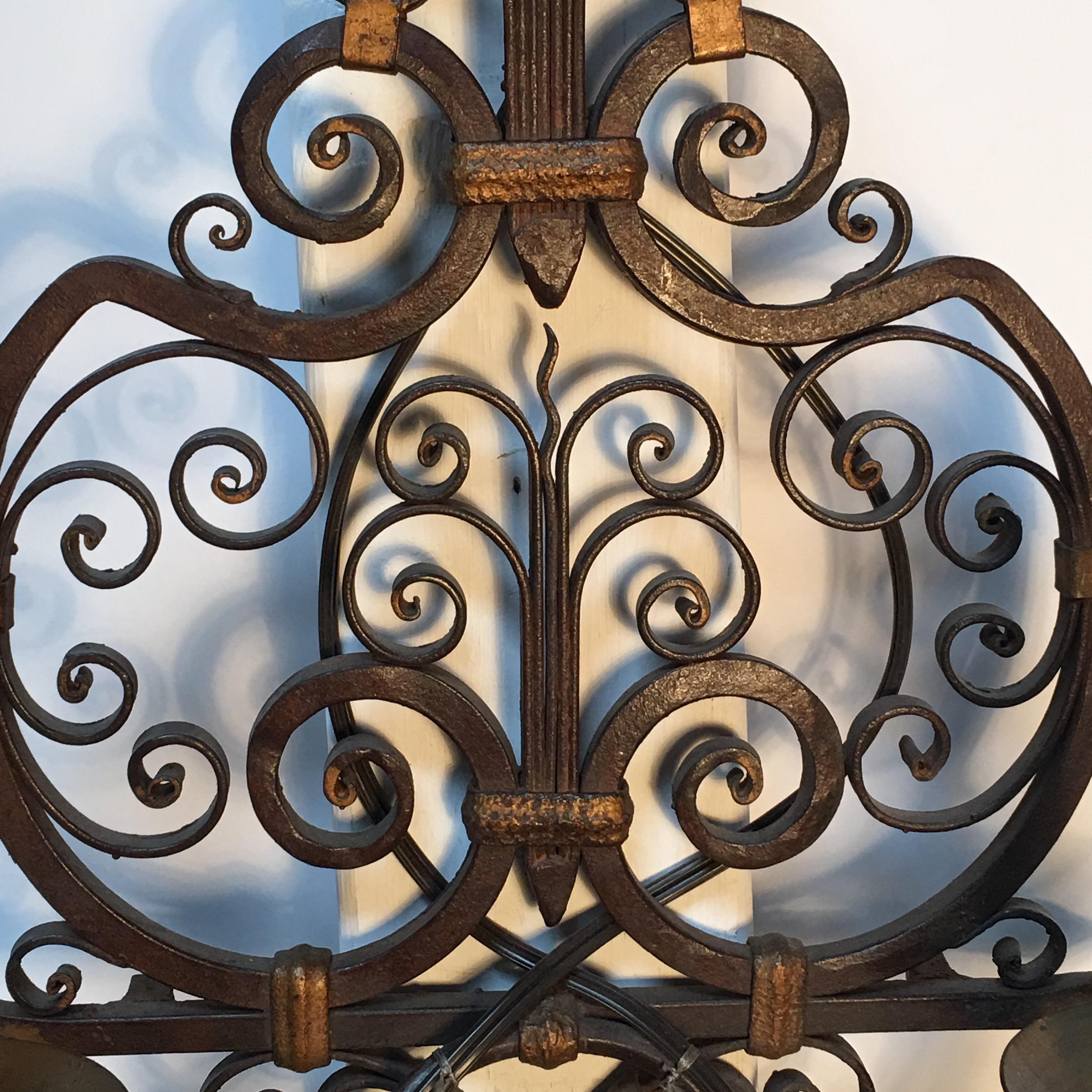Pair of French Forged Iron Wall Sconces For Sale 1