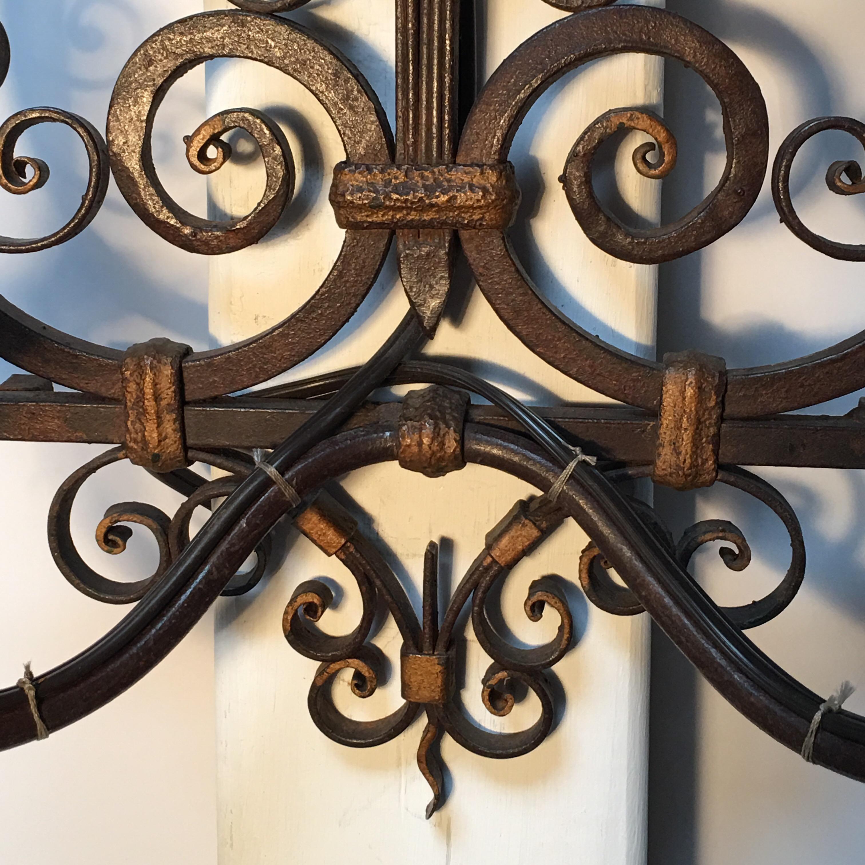 Pair of French Forged Iron Wall Sconces For Sale 2