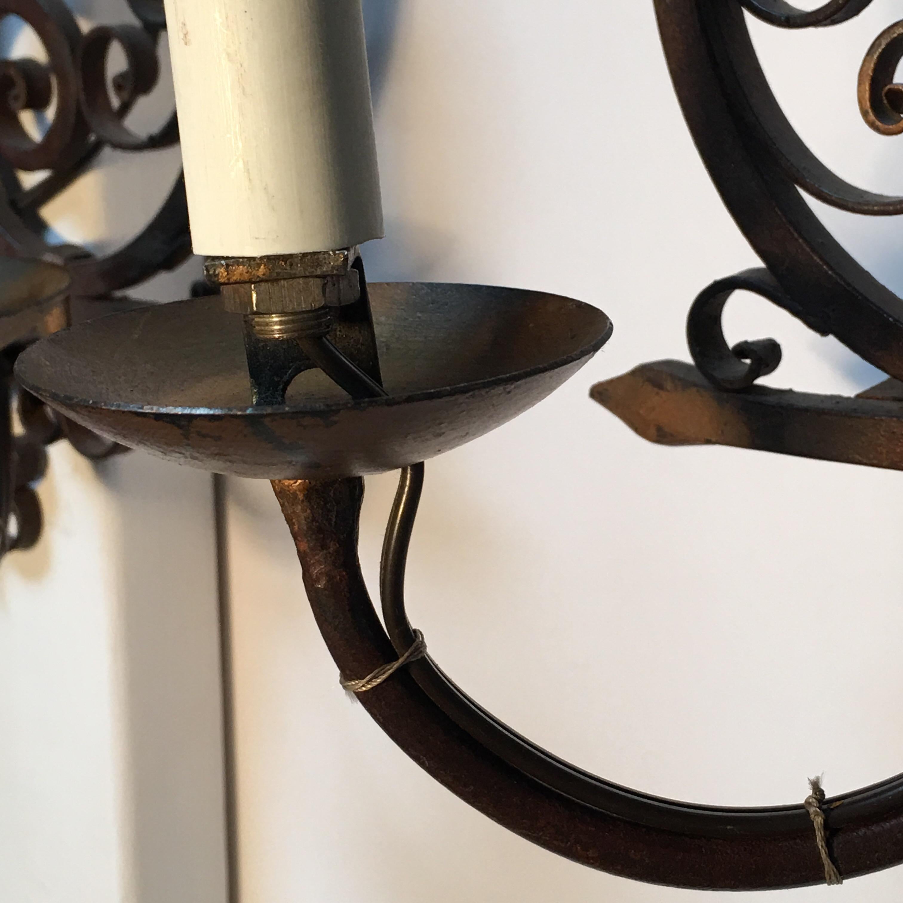 Pair of French Forged Iron Wall Sconces For Sale 3