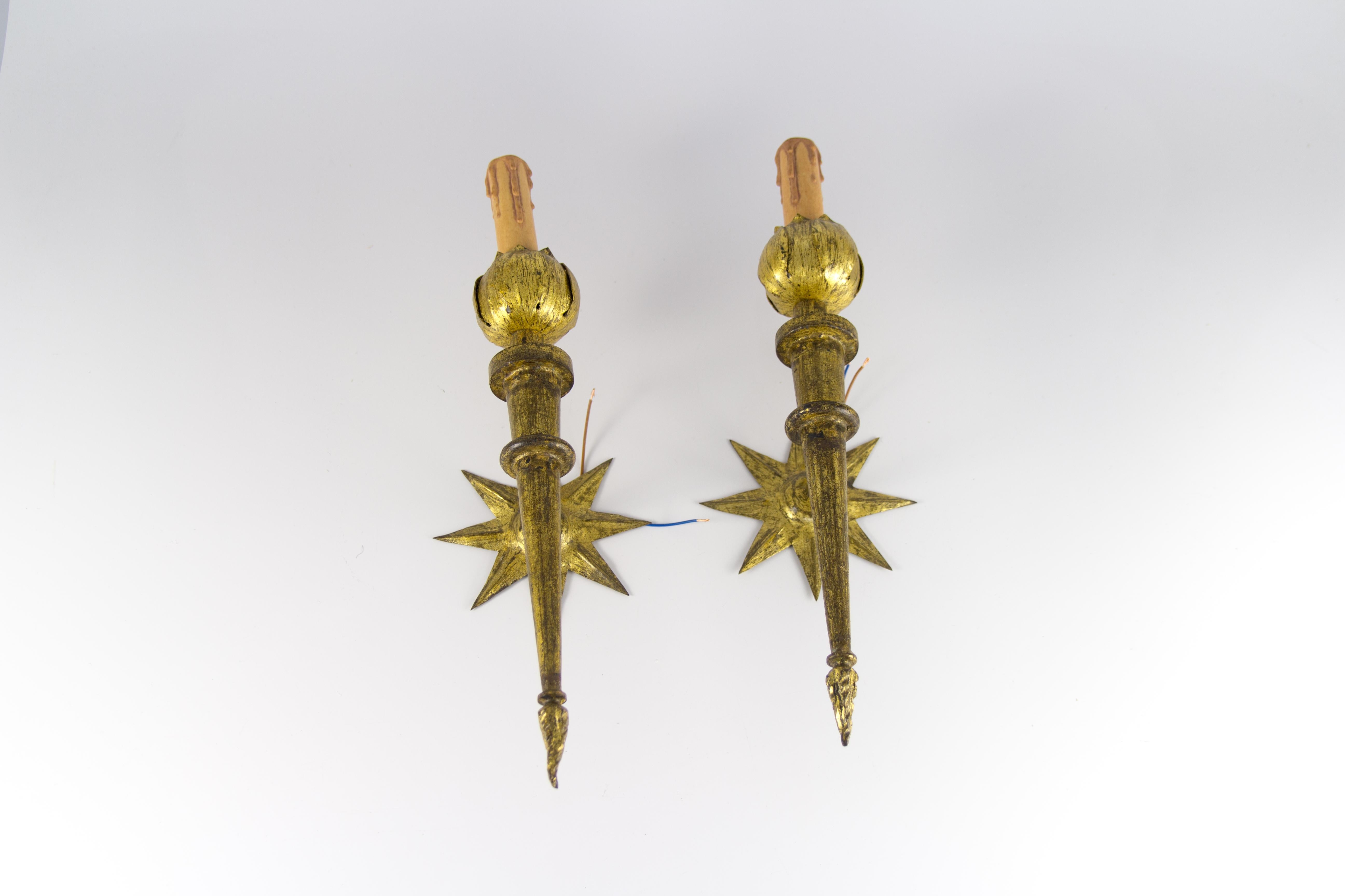 Pair of French Gilded Iron Sconces after Gilbert Poillerat 7