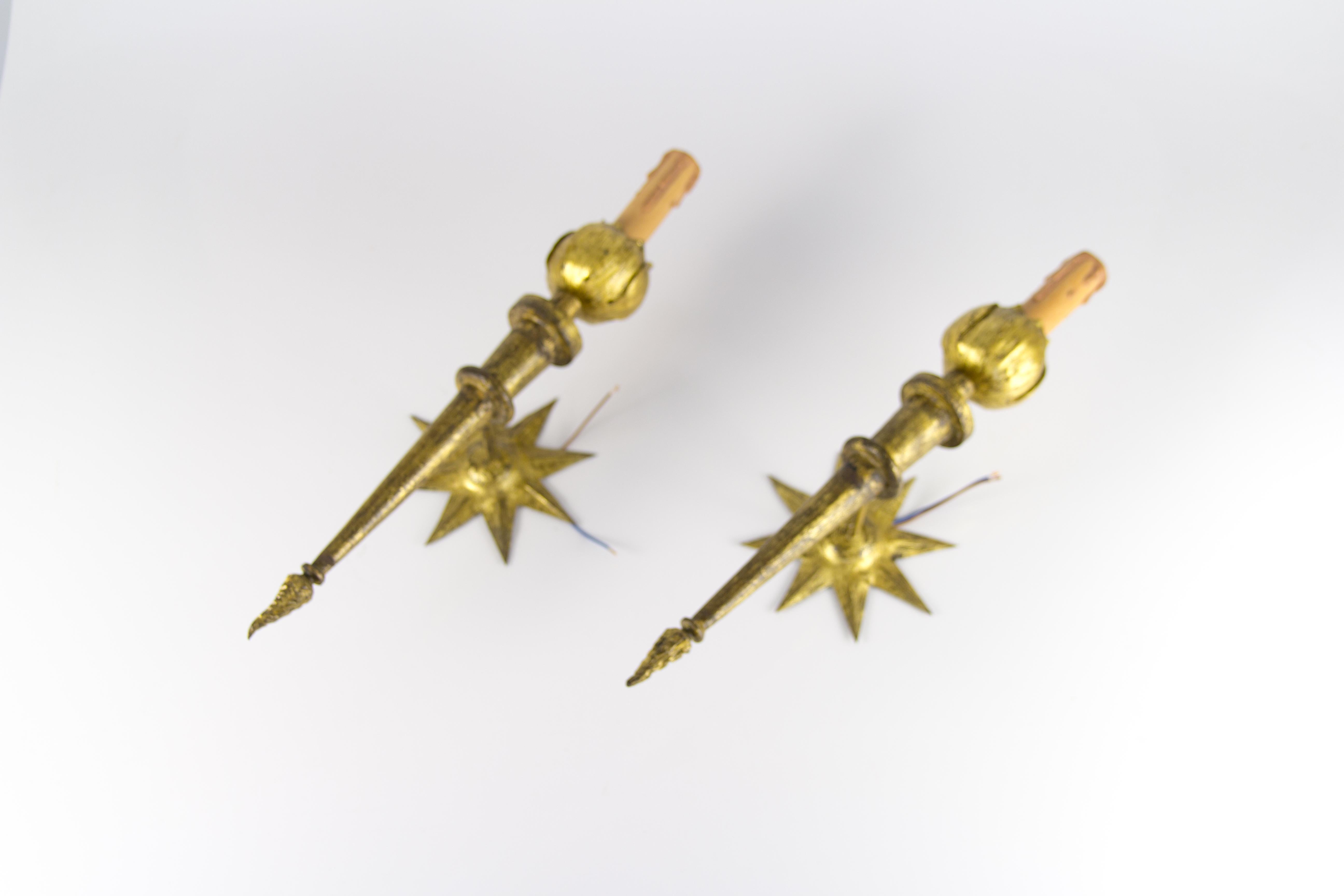 Pair of French Gilded Iron Sconces after Gilbert Poillerat 8