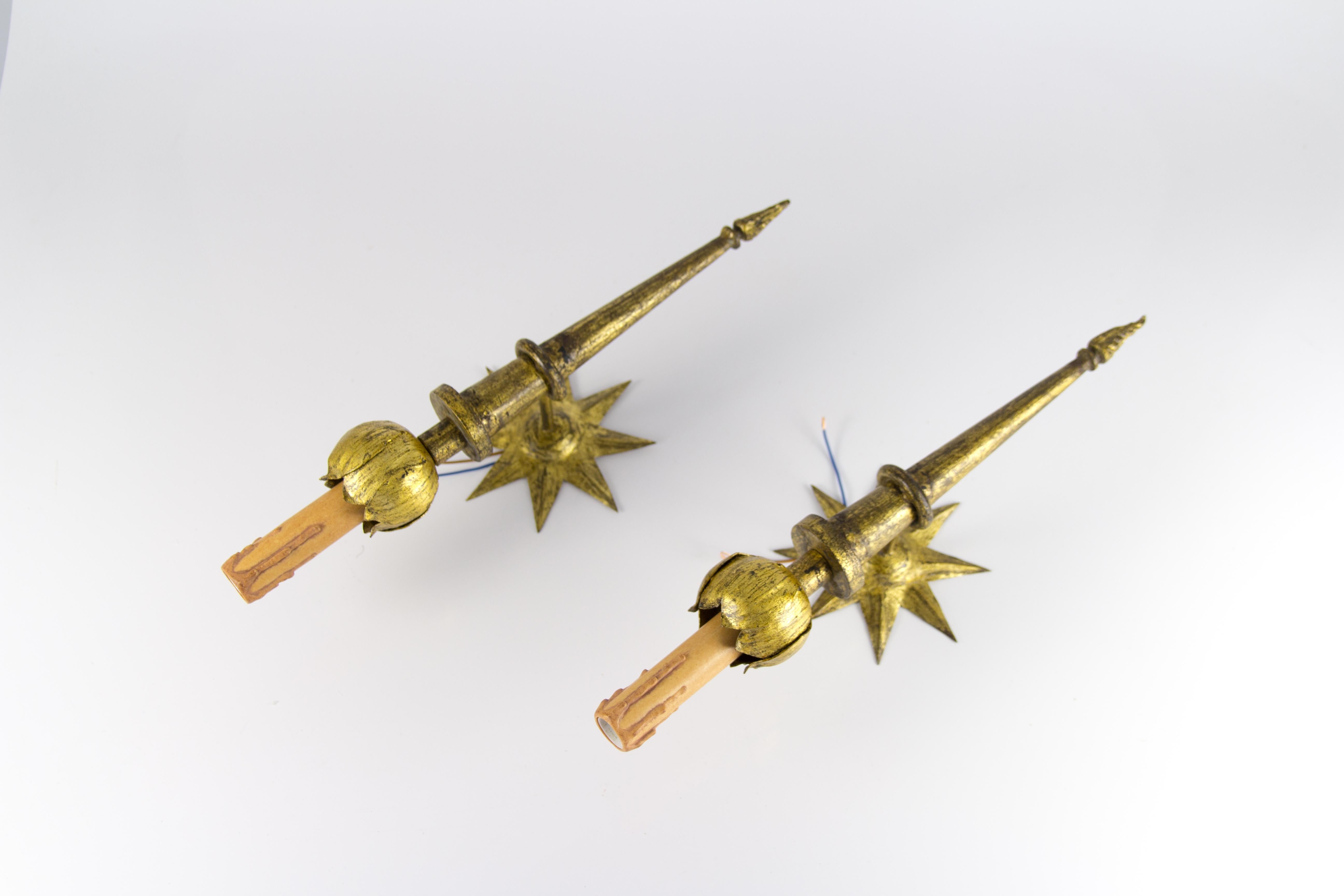 Pair of French Gilded Iron Sconces after Gilbert Poillerat 10
