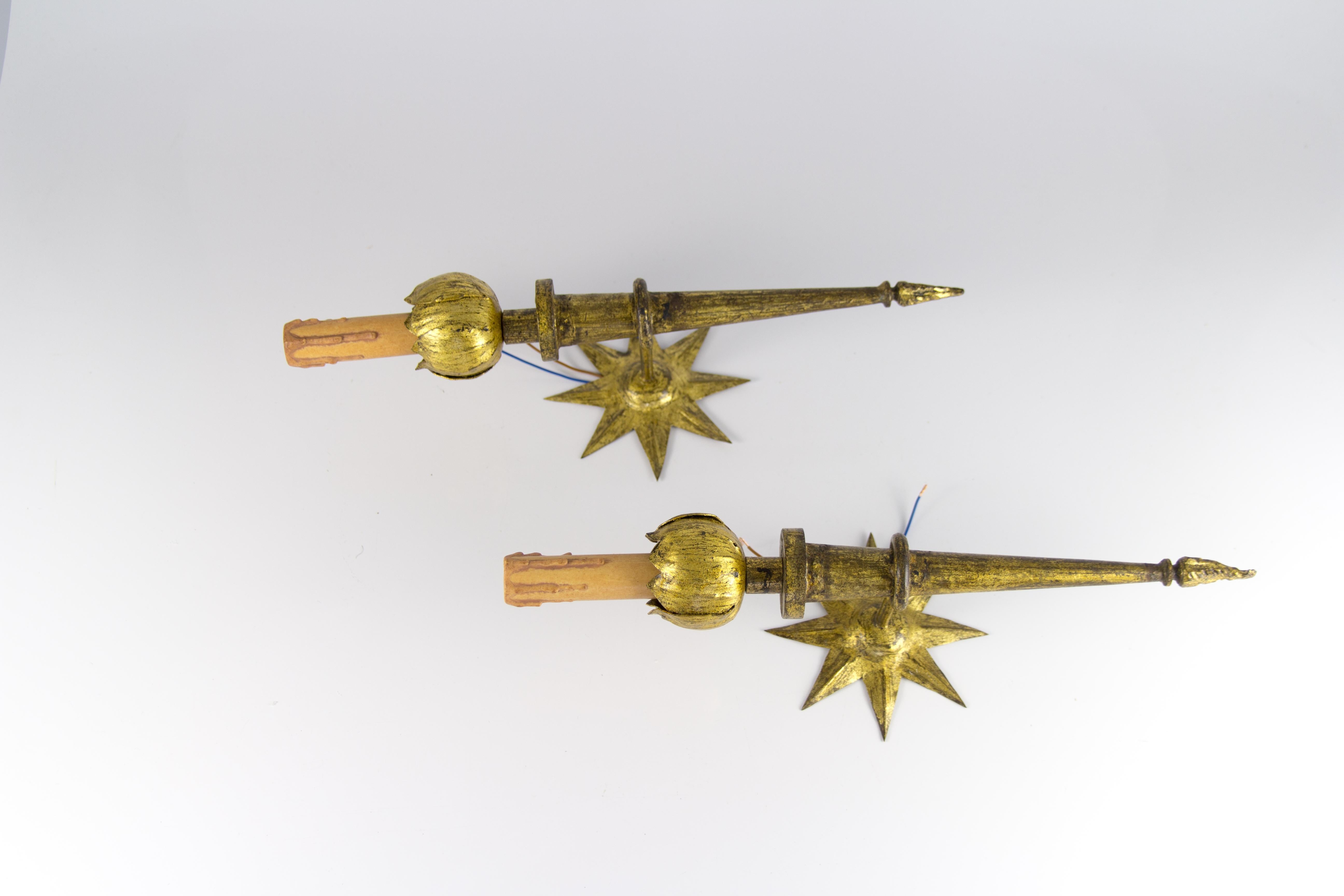 Pair of French Gilded Iron Sconces after Gilbert Poillerat 11