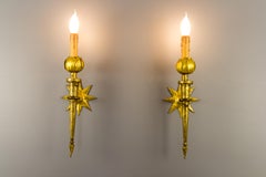 Pair of French Gilded Iron Sconces after Gilbert Poillerat