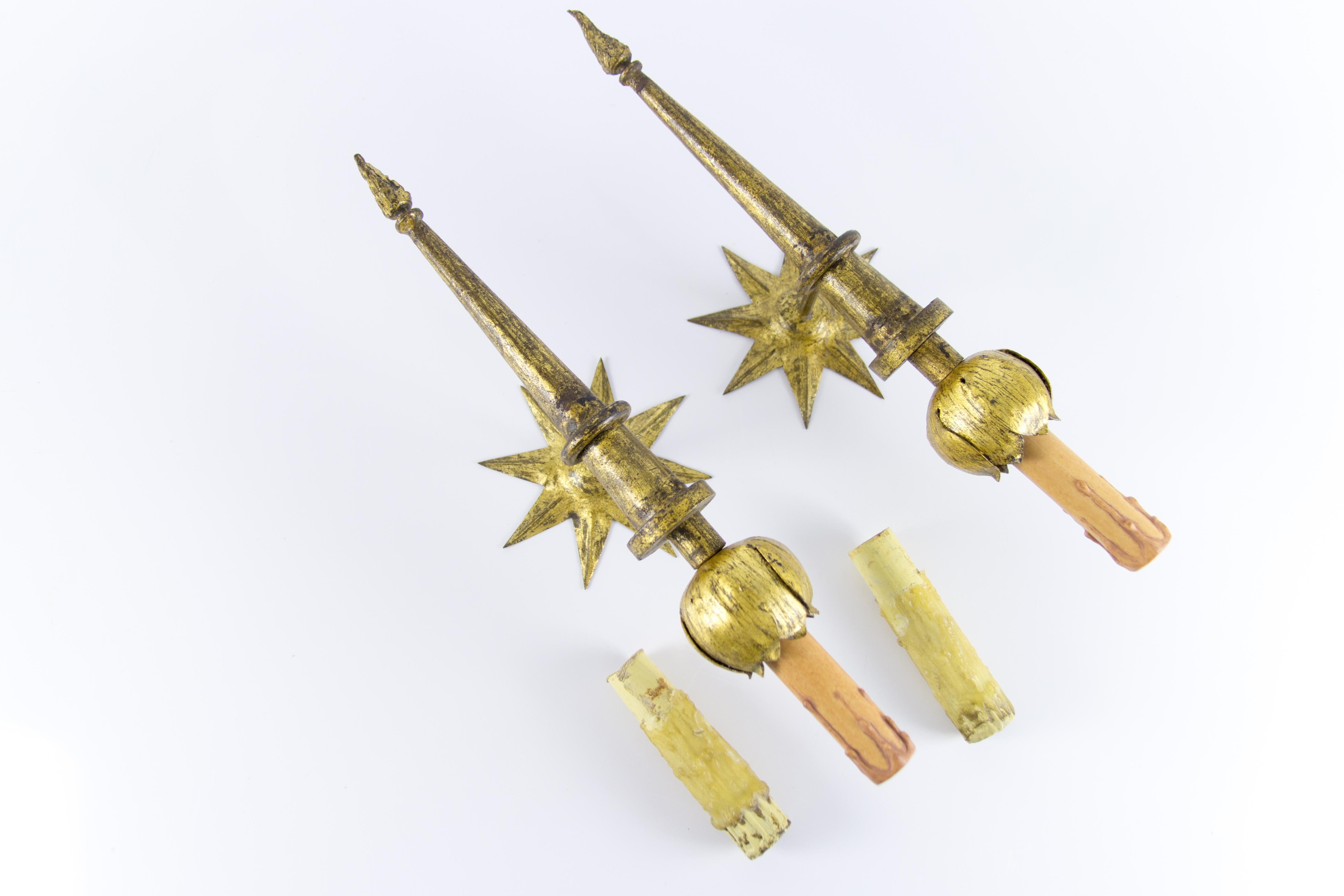 Pair of French Gilded Iron Sconces after Gilbert Poillerat 16