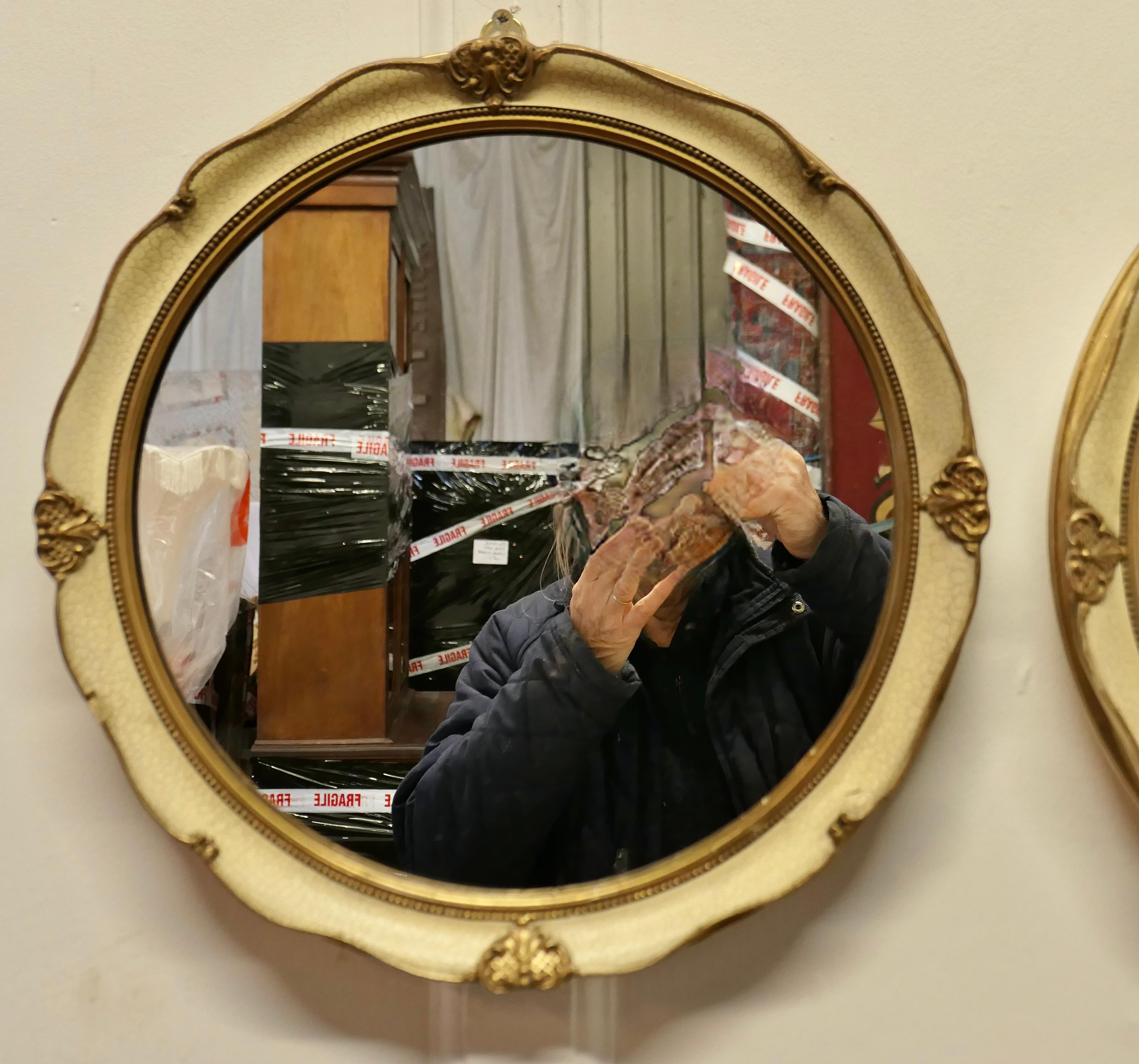 A Pair of French Gilt and Cream Crackle Finish Wall Mirrors   For Sale 1