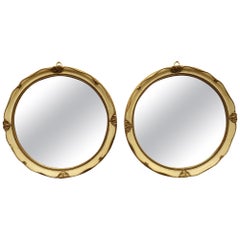 Antique A Pair of French Gilt and Cream Crackle Finish Wall Mirrors
