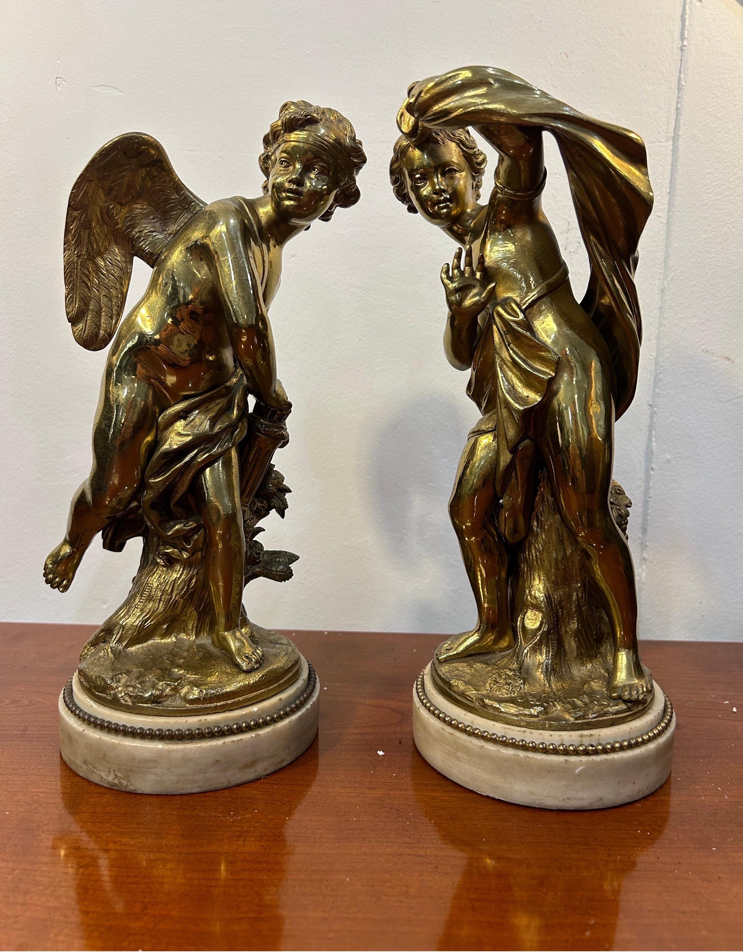 Paar französische vergoldete Bronzefiguren, signiert Etienne Maurice Falconett im Angebot 10