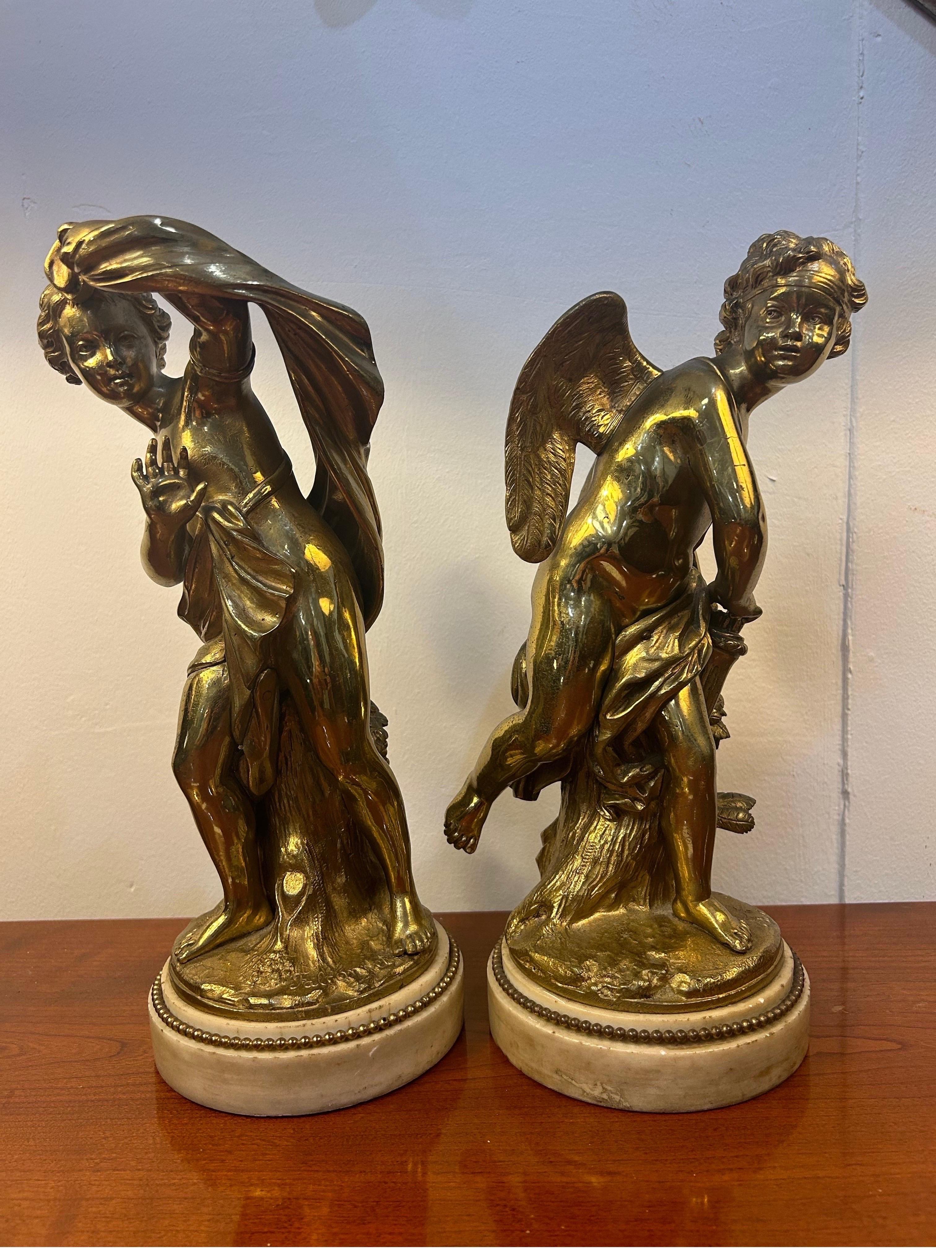Paar französische vergoldete Bronzefiguren, signiert Etienne Maurice Falconett im Zustand „Gut“ im Angebot in West Palm Beach, FL