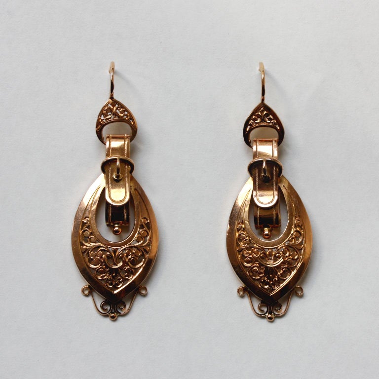Pair of French Gold Buckle Earrings at 1stDibs