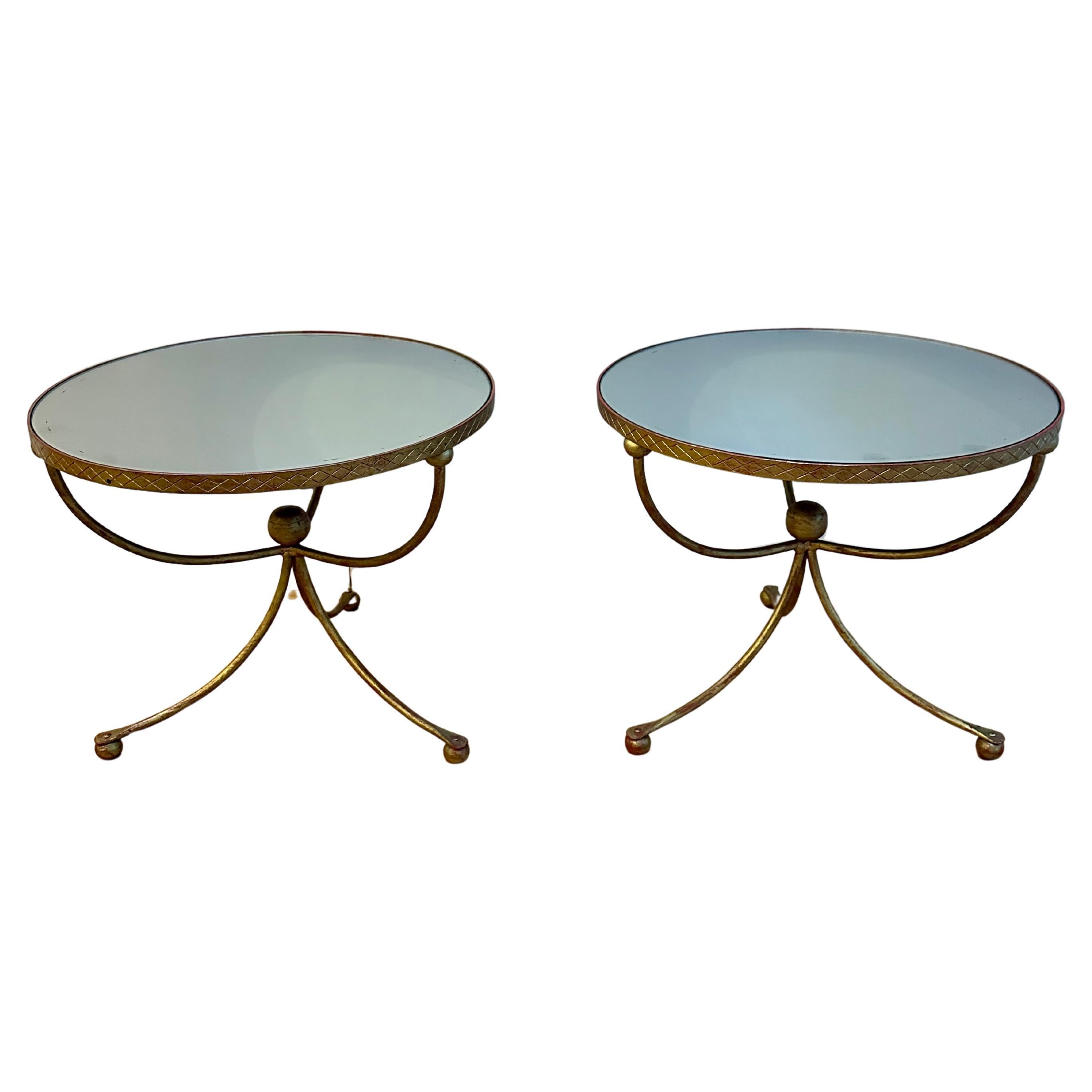 A Pair Of French Gold Gilt Wrought Iron Circular Side Tables For Sale