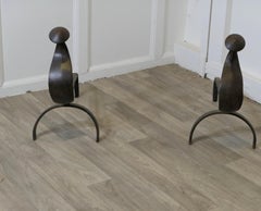 A Pair of French Gothic Iron Andirons or Fire Dogs