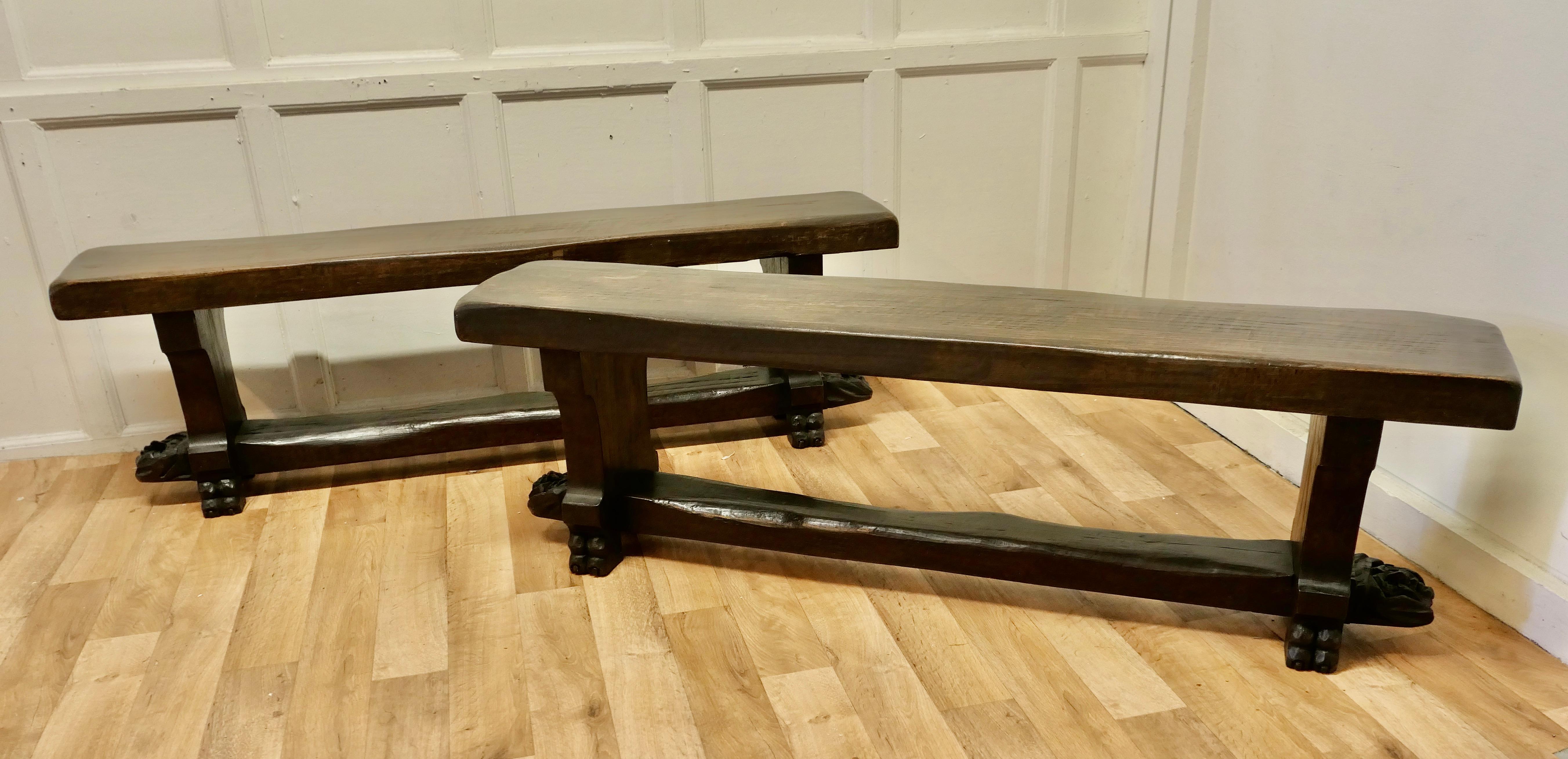 Pair of French Gothic Oak Monastery Benches 1