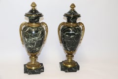 Pair of French Green Variegated Marble and Ormolu-Mounted Urns, circa 1900