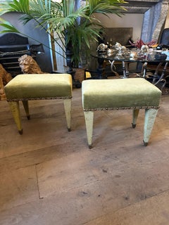 A Pair Of French Green Velvet And Brass Mid Century Foot stools