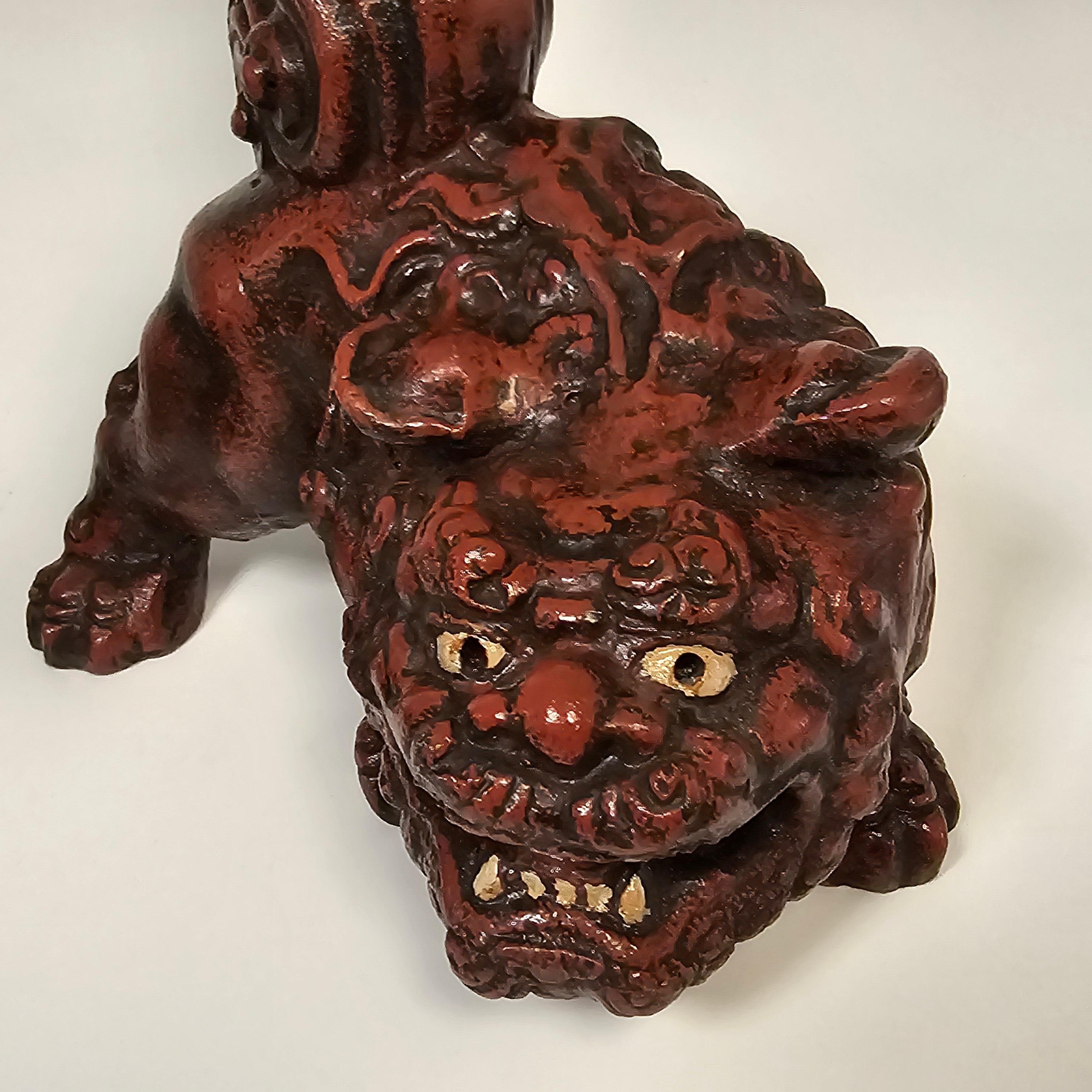 A pair of French hand painted cast iron foo dogs in a Chinese style, circa 1900 in vendita 6