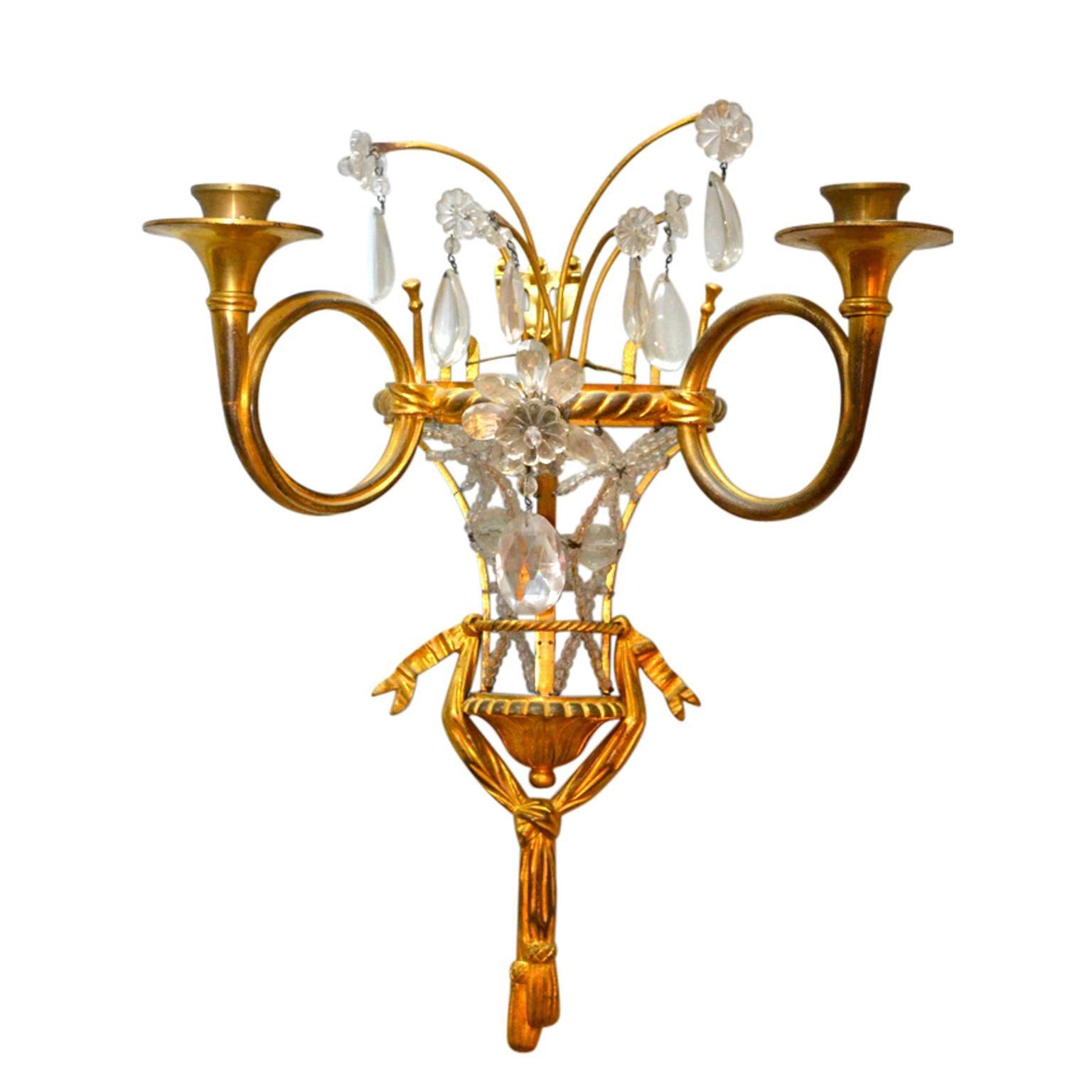 Louis XVI Pair of  19 Century French Horn Shaped Sconces For Sale