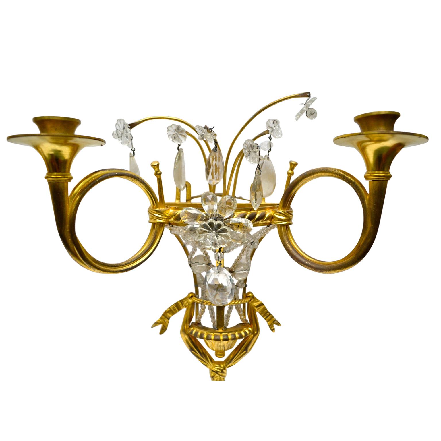 Pair of  19 Century French Horn Shaped Sconces In Good Condition For Sale In Vancouver, British Columbia
