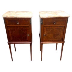 Antique A Pair of French Inlaid Mahogany Bedside Tables