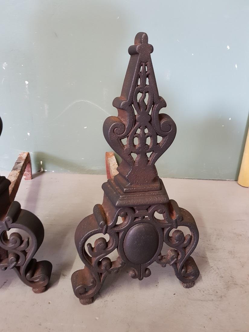 Pair of French Iron Andirons in a Neoclassical Style, Late 19th Century In Good Condition For Sale In Raalte, NL