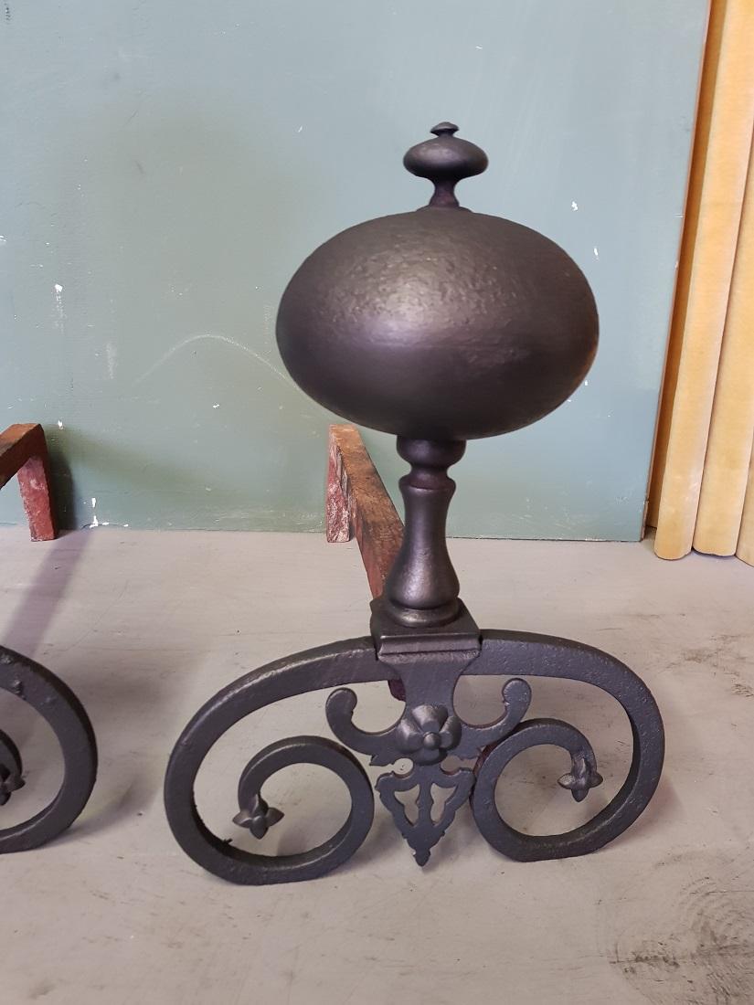 Pair of French Iron Andirons in Louis XIII Style, 20th Century In Good Condition For Sale In Raalte, NL