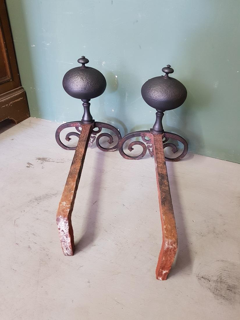 Pair of French Iron Andirons in Louis XIII Style, 20th Century For Sale 1