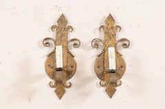 Pair of French Iron Fleur-de-Lys Sconces in Gold Tones