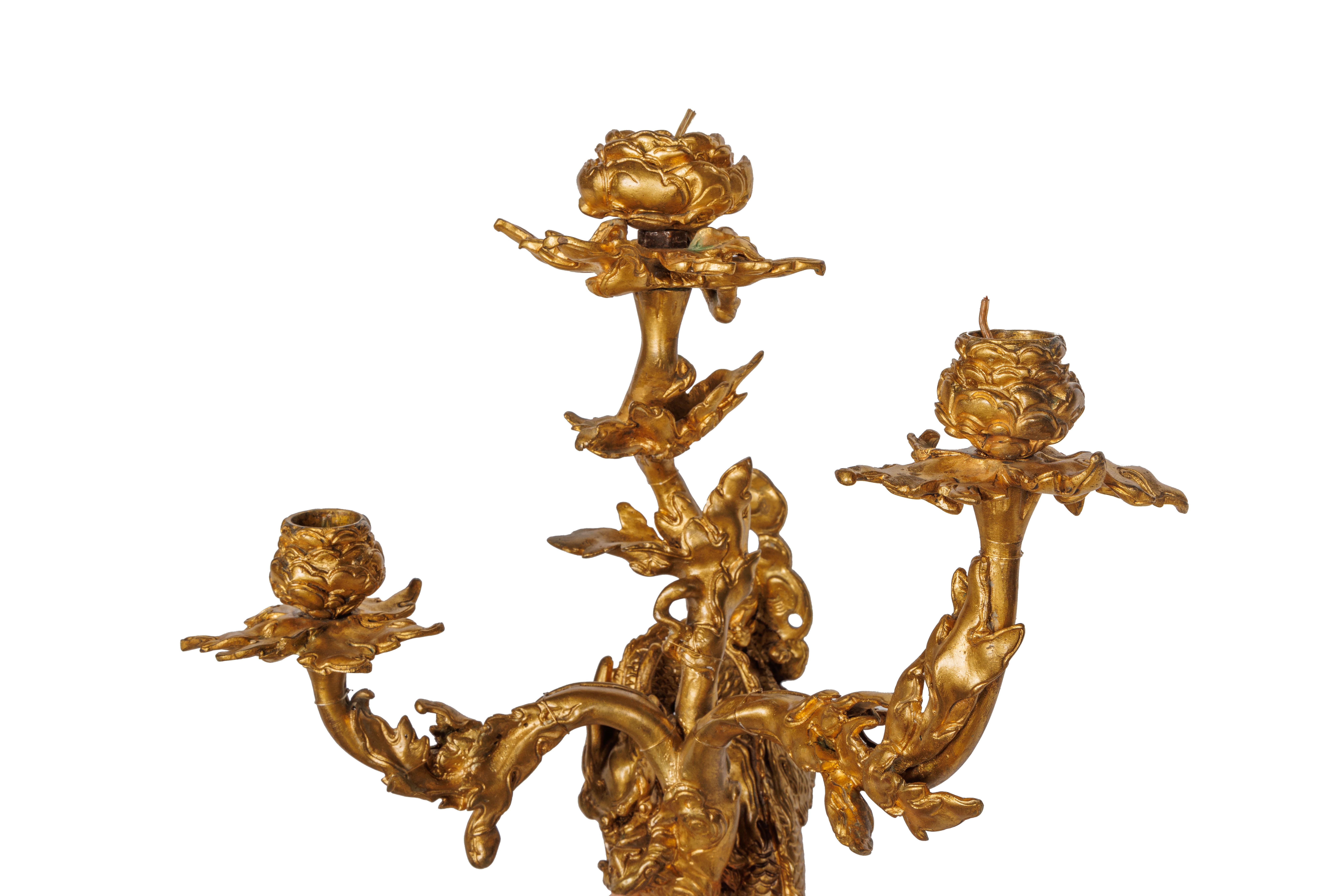 A Pair of French Japonisme Three-Light Dragon Bronze Wall Appliques, Lievre For Sale 9