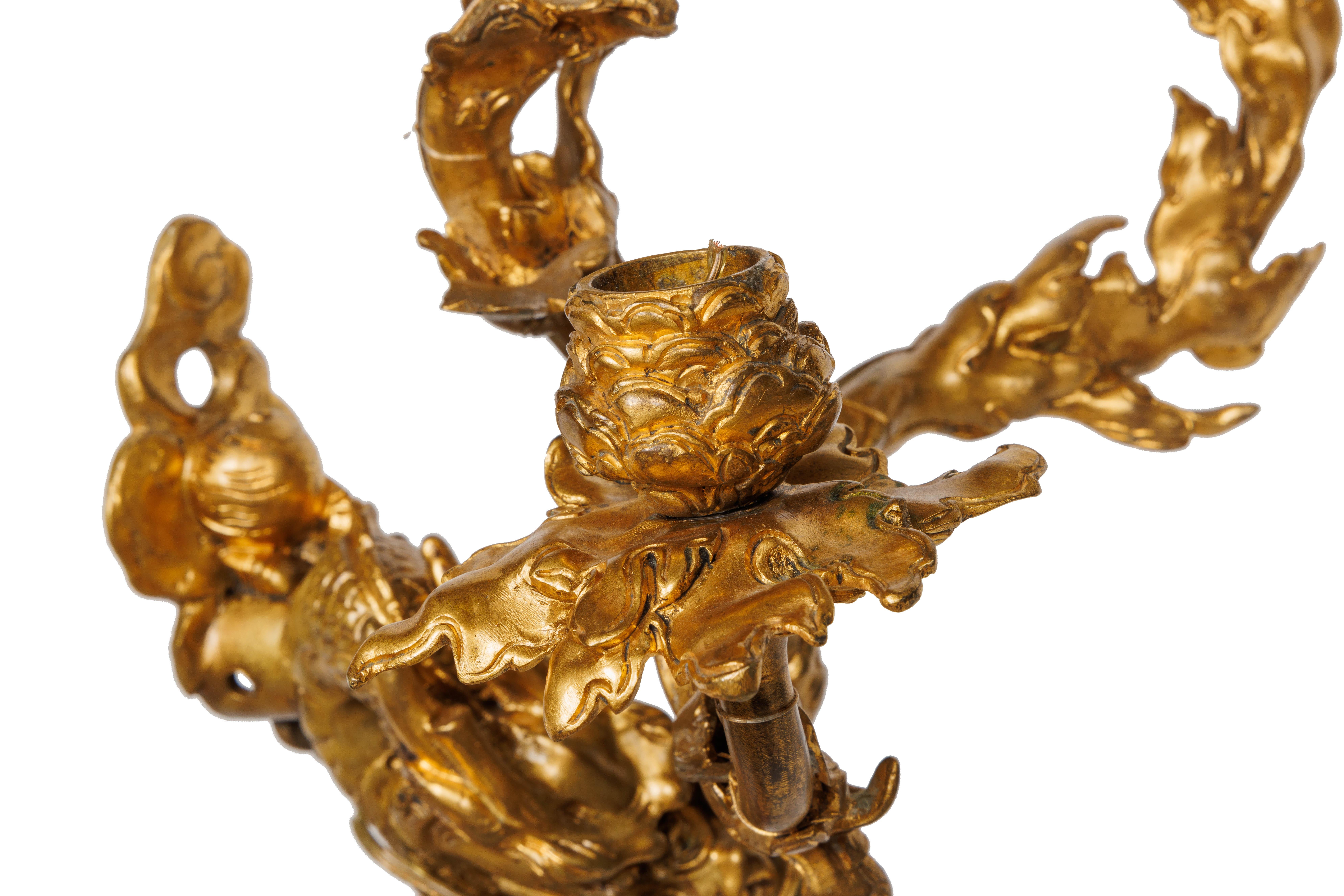 A Pair of French Japonisme Three-Light Dragon Bronze Wall Appliques, Lievre For Sale 10