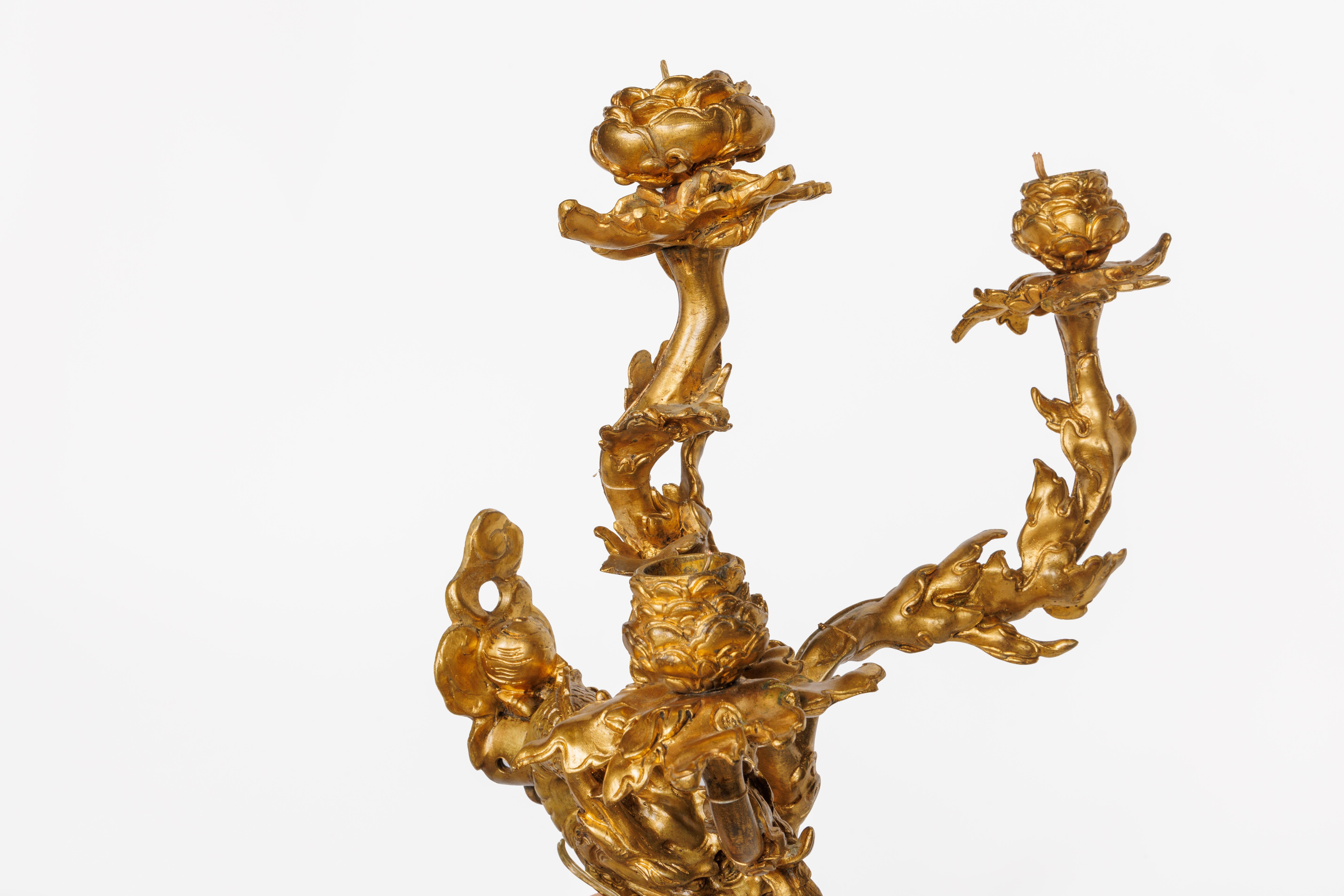 A Pair of French Japonisme Three-Light Dragon Bronze Wall Appliques, Lievre For Sale 11