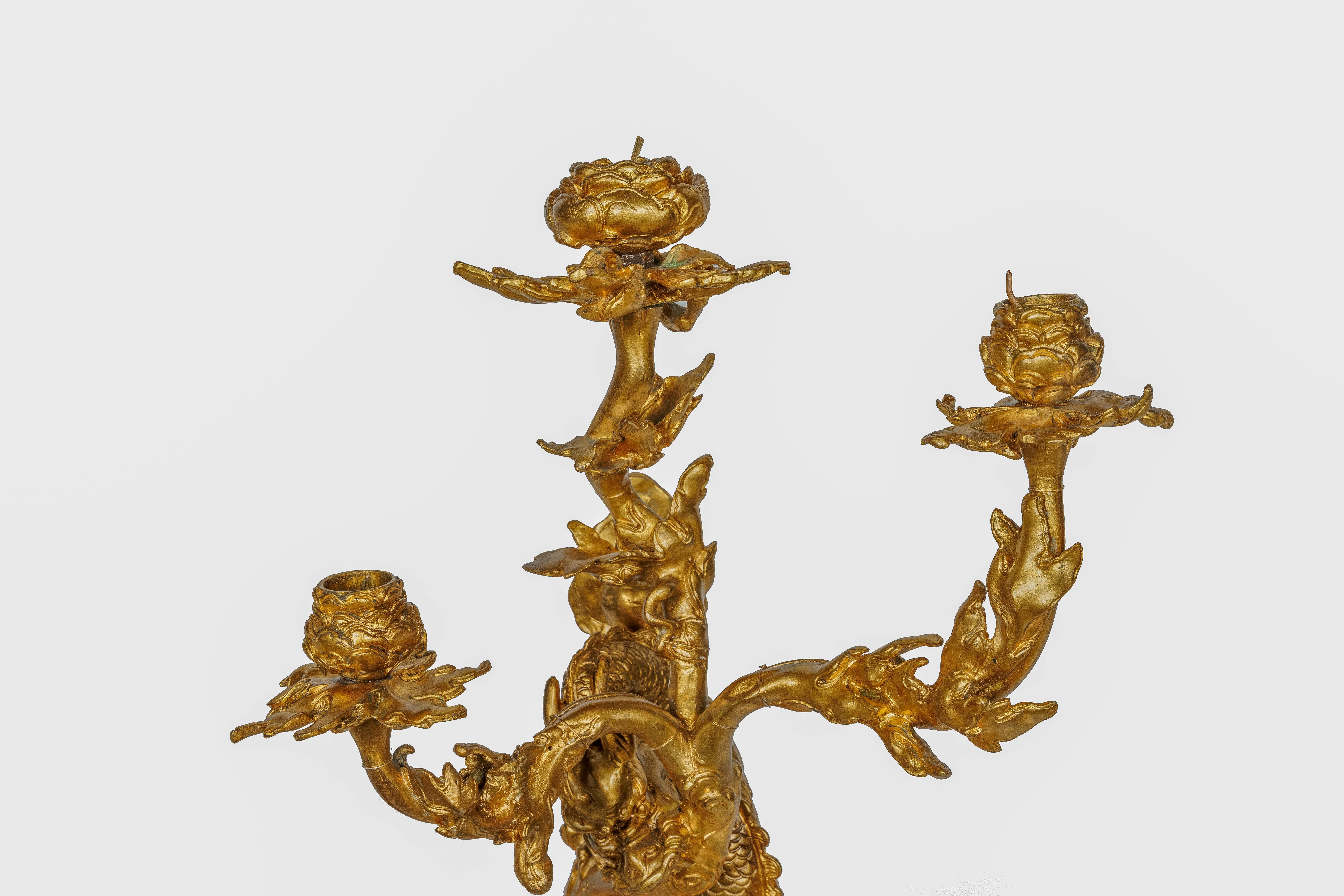 A Pair of French Japonisme Three-Light Dragon Bronze Wall Appliques, Lievre For Sale 5
