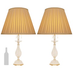 A pair of French late 19th century Louis XVI st. Rock Crystal and Ormolu lamps